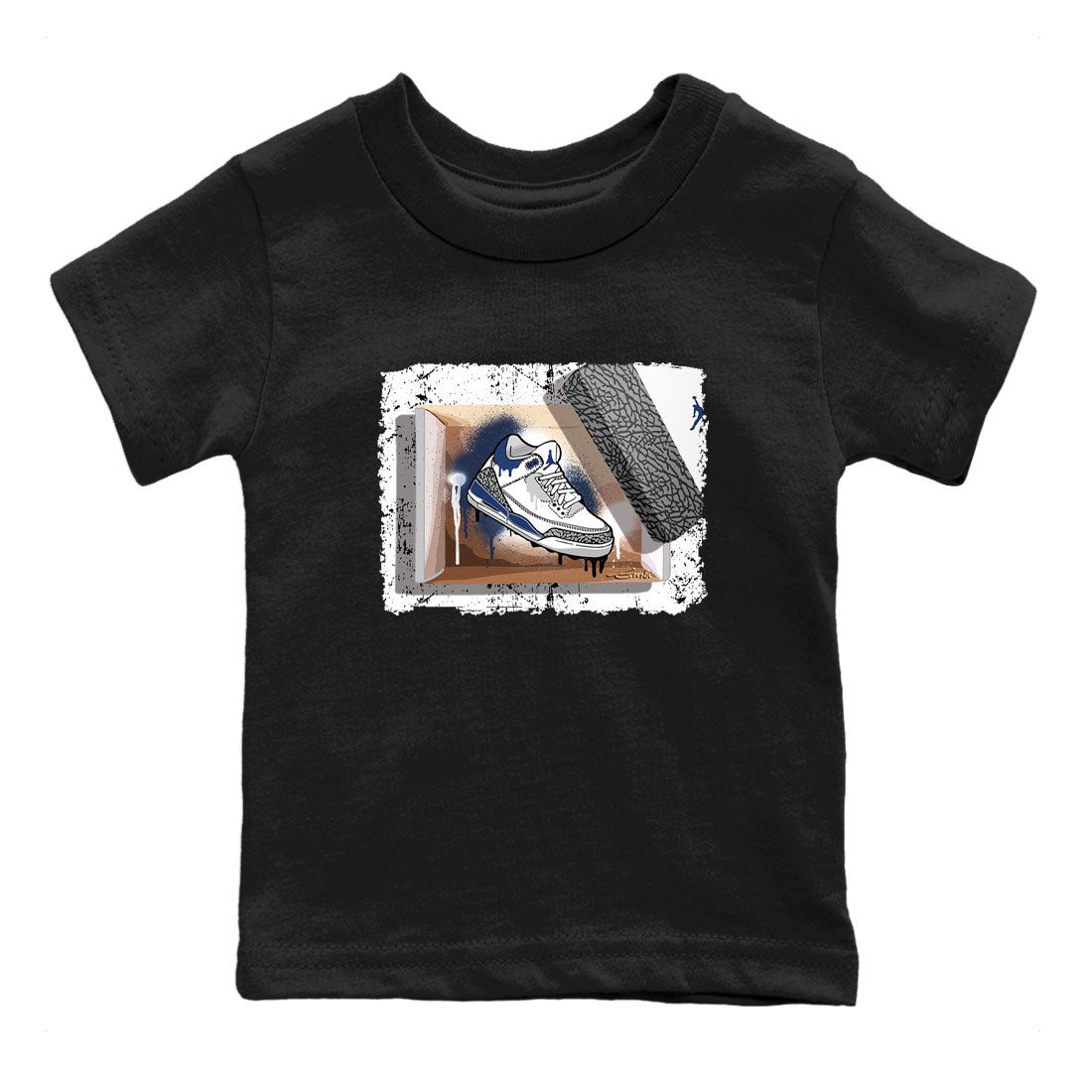 AJ3 Midnight Navy shirt to match jordans New Kicks sneaker match t-shirt 3s Midnight Navy Drip Gear Zone baby toddler Black 2 cotton sneaker tee