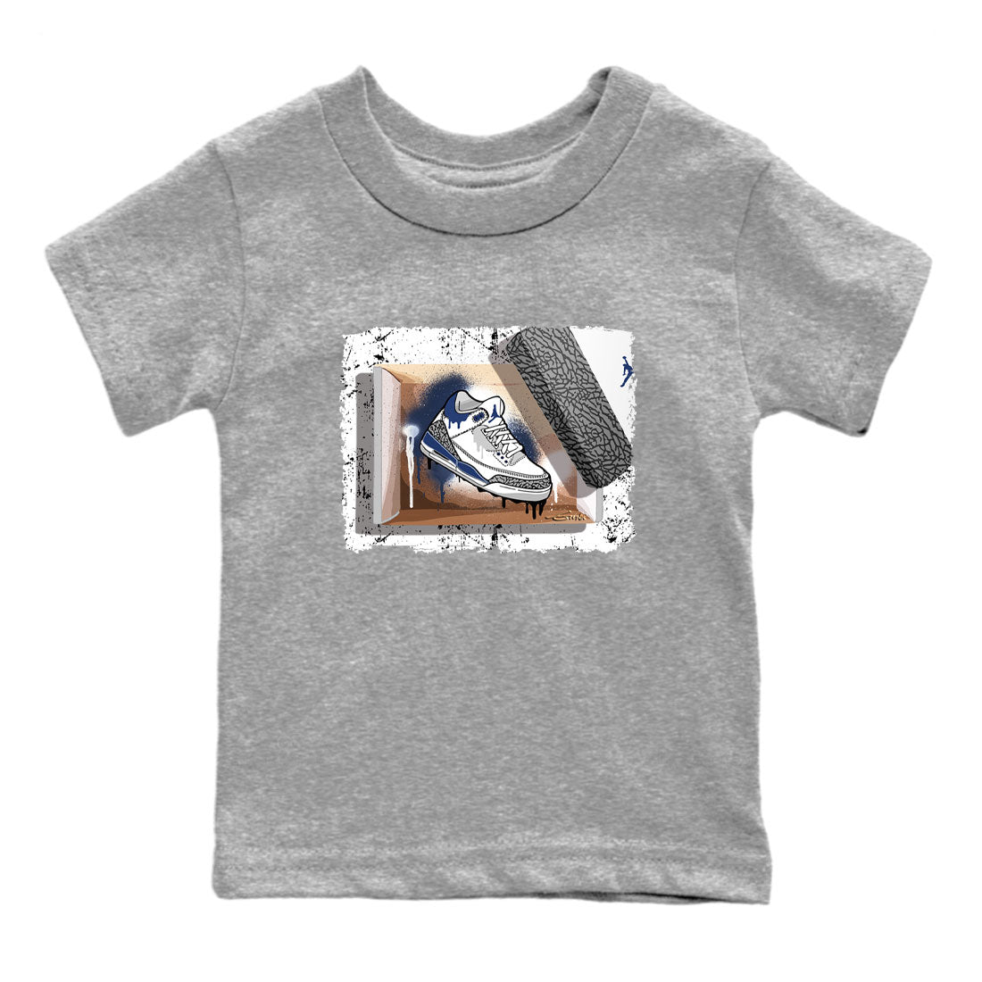 AJ3 Midnight Navy shirt to match jordans New Kicks sneaker match t-shirt 3s Midnight Navy Drip Gear Zone baby toddler Heather Grey 2 cotton sneaker tee