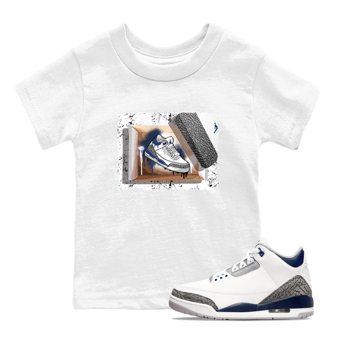 AJ3 Midnight Navy shirt to match jordans New Kicks sneaker match t-shirt 3s Midnight Navy Drip Gear Zone baby toddler White 1 cotton sneaker tee