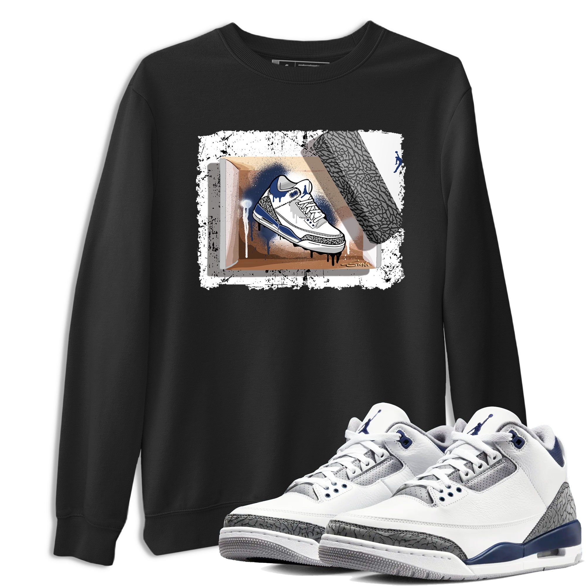 AJ3 Midnight Navy shirt to match jordans New Kicks sneaker match t-shirt 3s Midnight Navy Drip Gear Zone unisex cotton Black 1 Crew Neck T-Shirt