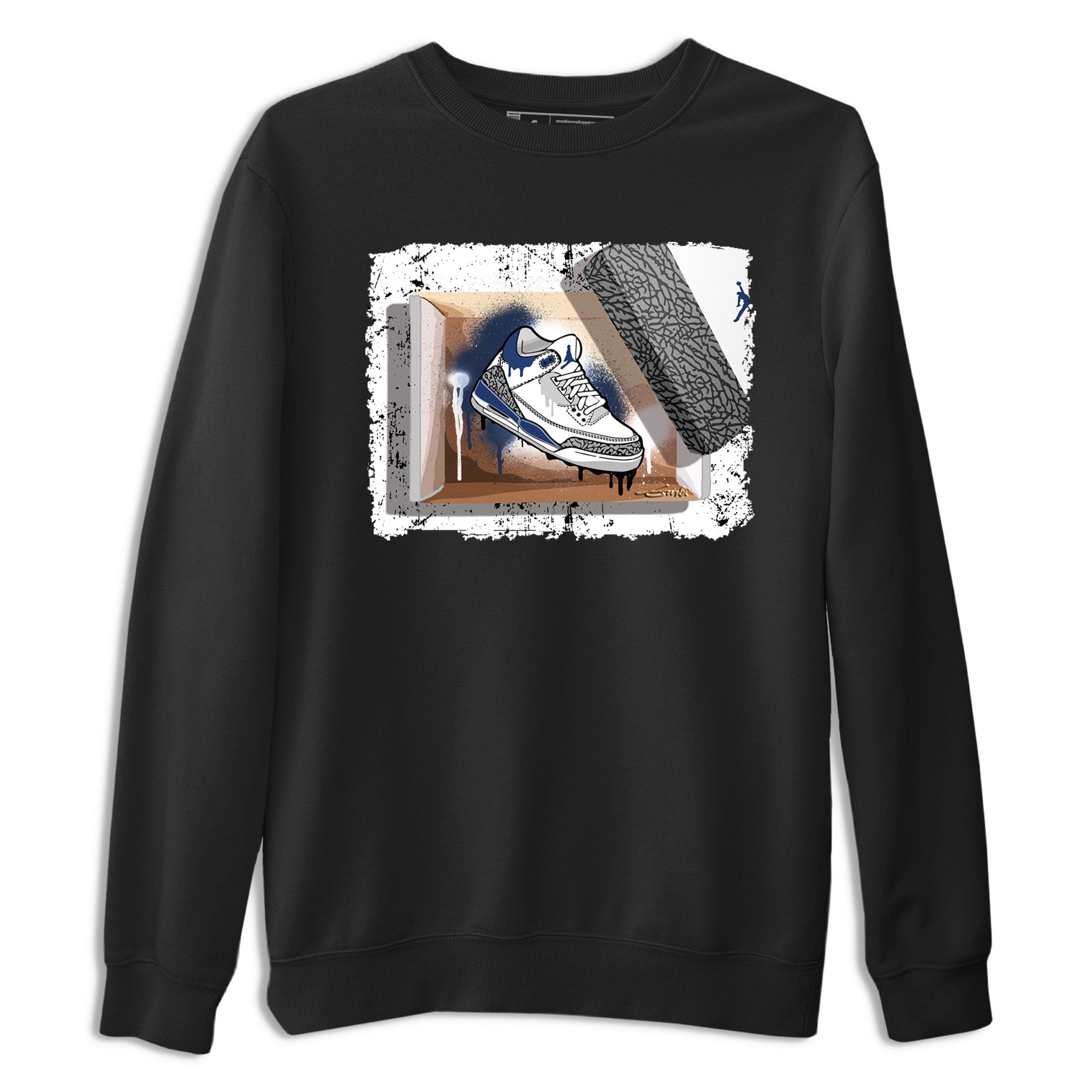 AJ3 Midnight Navy shirt to match jordans New Kicks sneaker match t-shirt 3s Midnight Navy Drip Gear Zone unisex cotton Black 2 Crew Neck T-Shirt