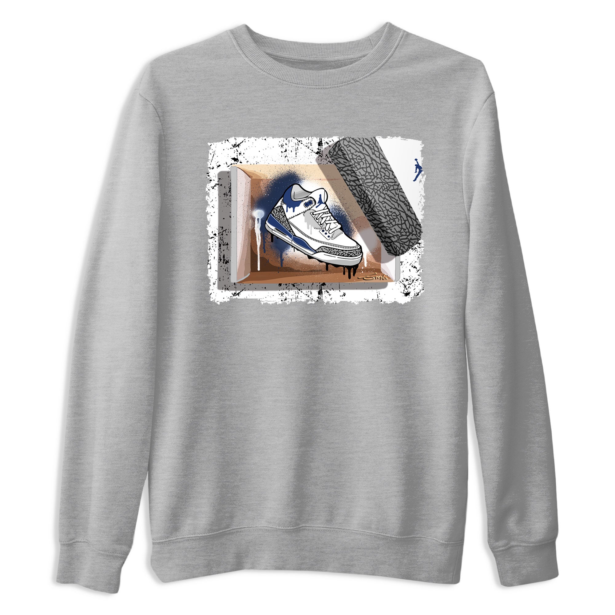 AJ3 Midnight Navy shirt to match jordans New Kicks sneaker match t-shirt 3s Midnight Navy Drip Gear Zone unisex cotton Heather Grey 2 Crew Neck T-Shirt