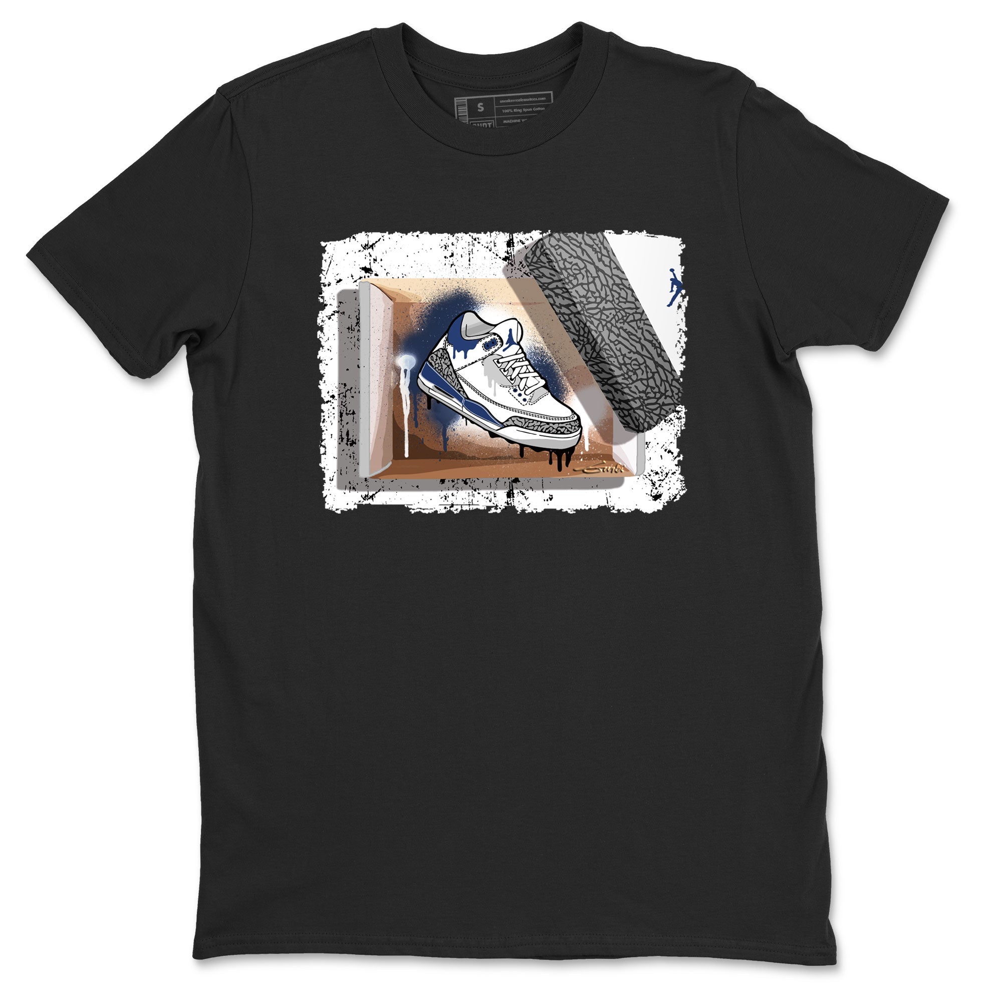 AJ3 Midnight Navy shirt to match jordans New Kicks sneaker match t-shirt 3s Midnight Navy Drip Gear Zone unisex cotton Black 2 Crew Neck T-Shirt