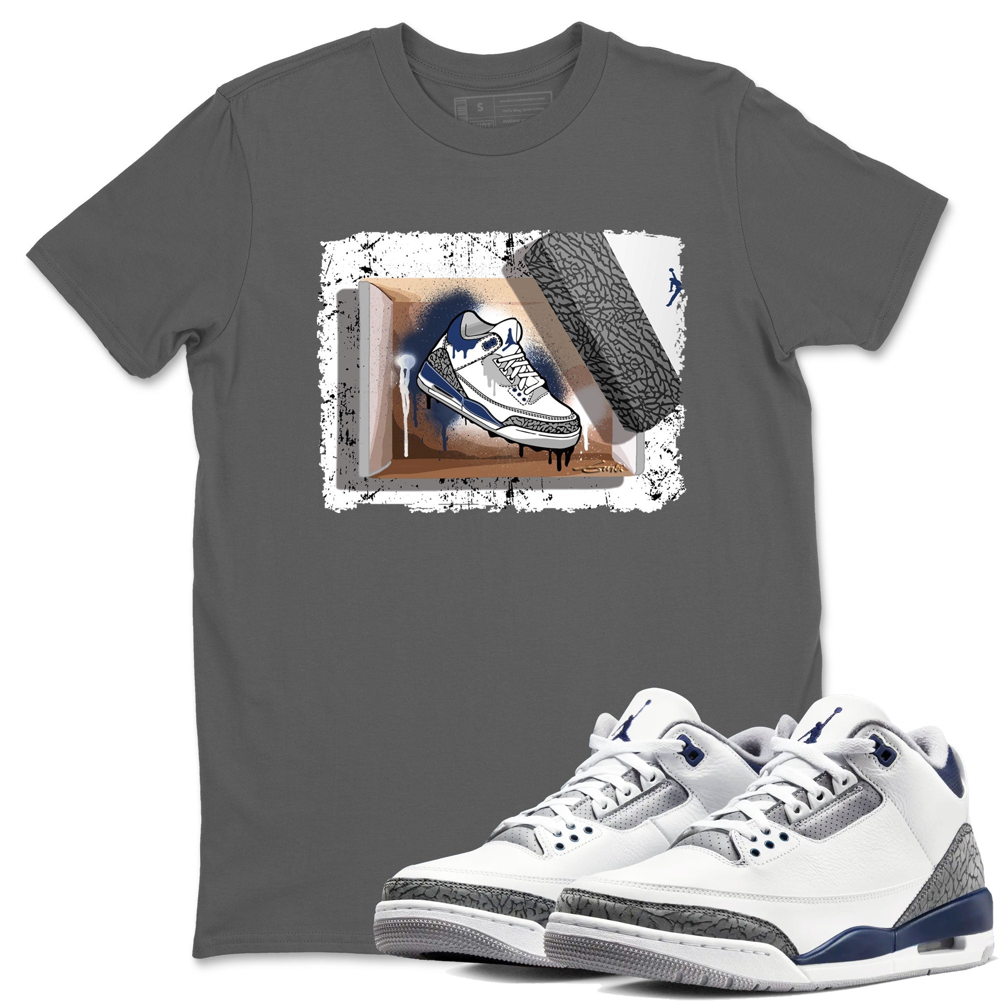 AJ3 Midnight Navy shirt to match jordans New Kicks sneaker match t-shirt 3s Midnight Navy Drip Gear Zone unisex cotton Cool Grey 1 Crew Neck T-Shirt