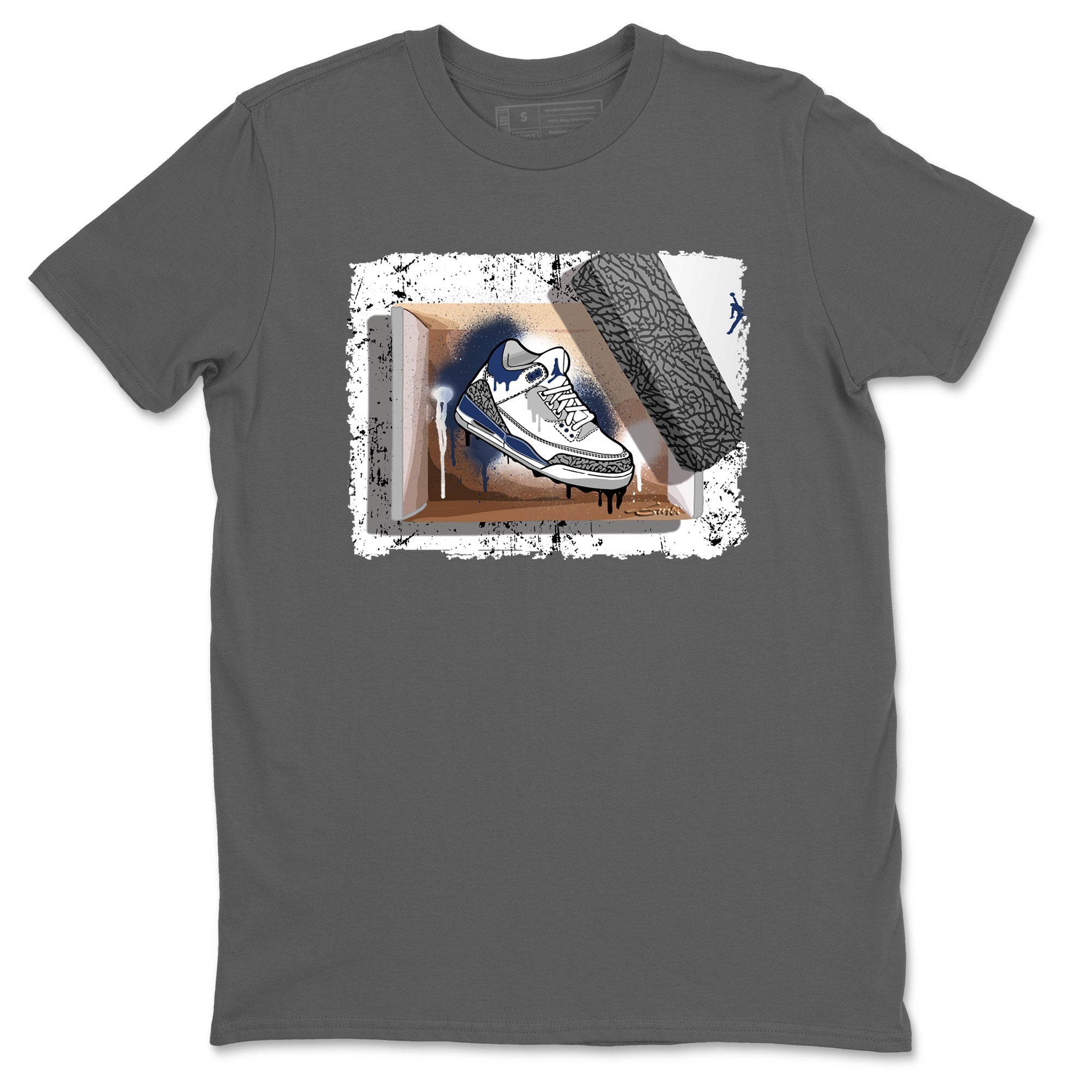 AJ3 Midnight Navy shirt to match jordans New Kicks sneaker match t-shirt 3s Midnight Navy Drip Gear Zone unisex cotton Cool Grey 2 Crew Neck T-Shirt