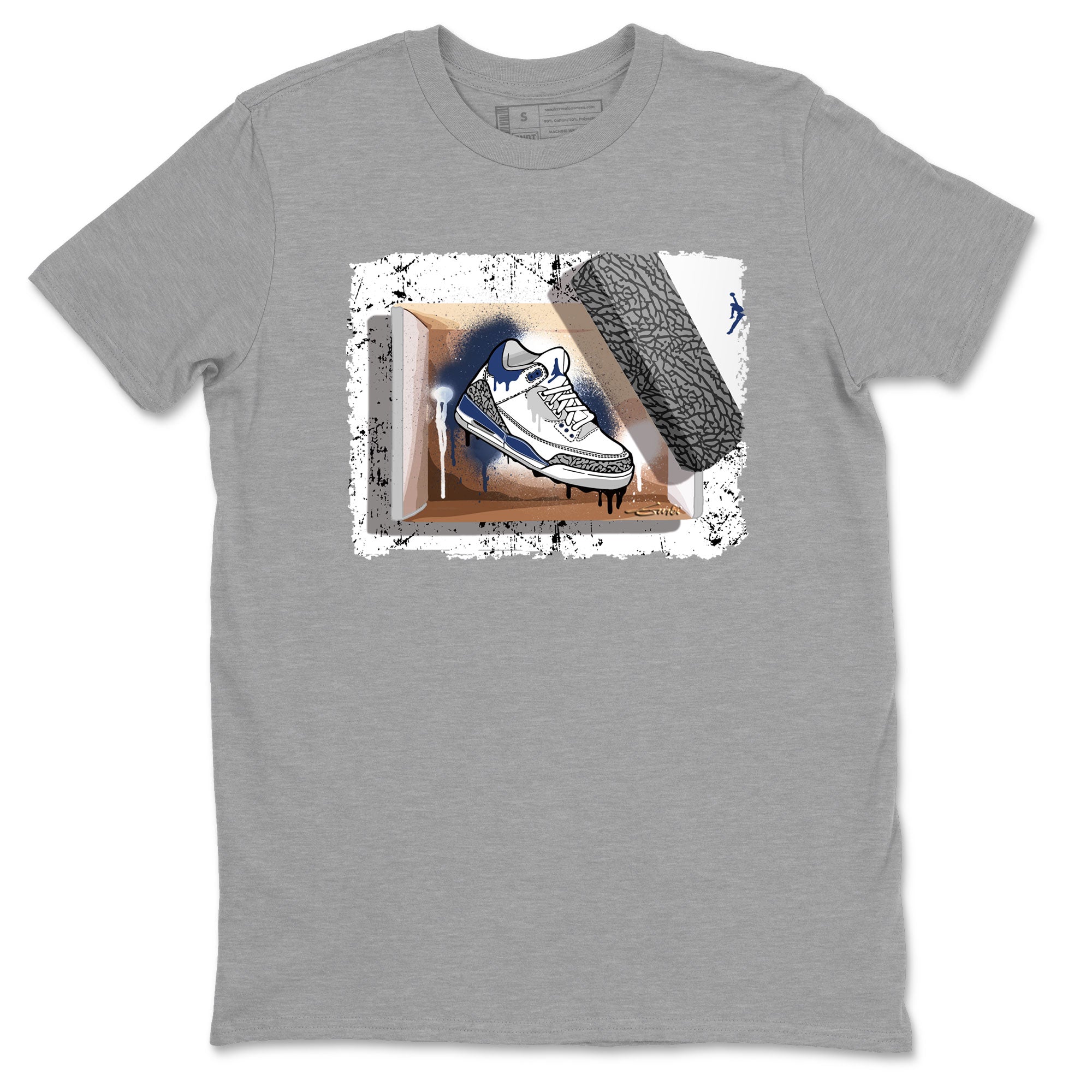AJ3 Midnight Navy shirt to match jordans New Kicks sneaker match t-shirt 3s Midnight Navy Drip Gear Zone unisex cotton Heather Grey 2 Crew Neck T-Shirt
