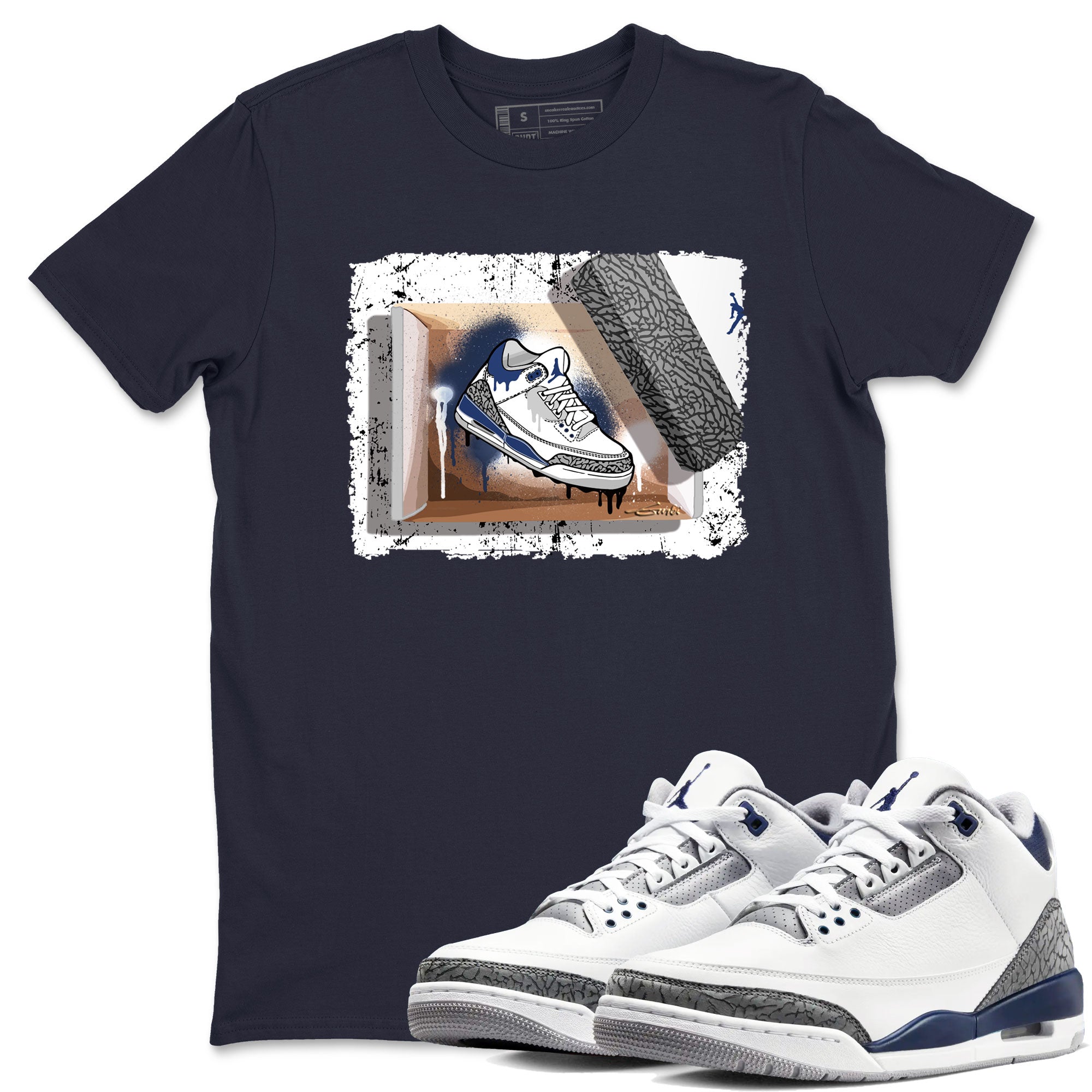 AJ3 Midnight Navy shirt to match jordans New Kicks sneaker match t-shirt 3s Midnight Navy Drip Gear Zone unisex cotton Navy 1 Crew Neck T-Shirt