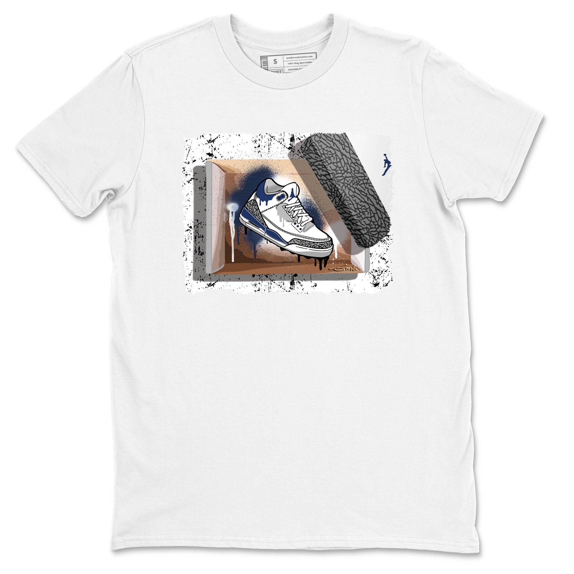 AJ3 Midnight Navy shirt to match jordans New Kicks sneaker match t-shirt 3s Midnight Navy Drip Gear Zone unisex cotton White 2 Crew Neck T-Shirt