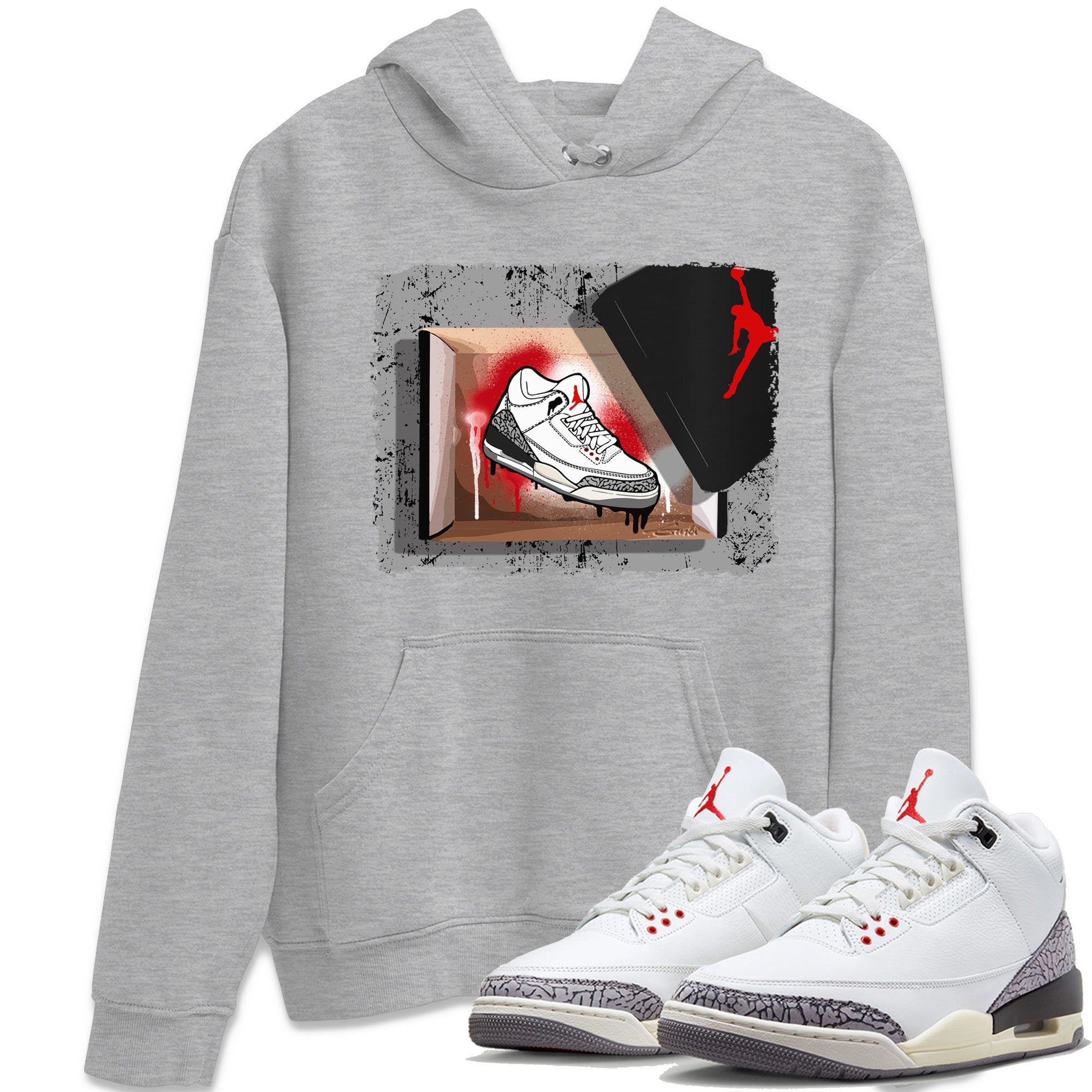 Air Jordan 3 White Cement Shirt To Match Jordans New Kicks Sneaker Tees Air Jordan 3 Retro White Cement Drip Gear Zone Sneaker Matching Clothing Unisex Shirts Heather Grey 1