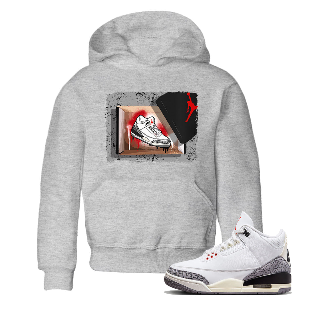Air Jordan 3 White Cement Shirt To Match Jordans New Kicks Sneaker Tees Air Jordan 3 Retro White Cement Drip Gear Zone Sneaker Matching Clothing Kids Shirts Heather Grey 1