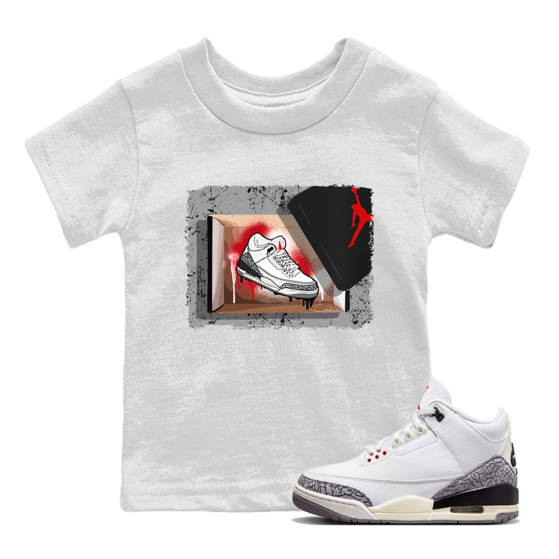 Air Jordan 3 White Cement Shirt To Match Jordans New Kicks Sneaker Tees Air Jordan 3 Retro White Cement Drip Gear Zone Sneaker Matching Clothing Kids Shirts White 1