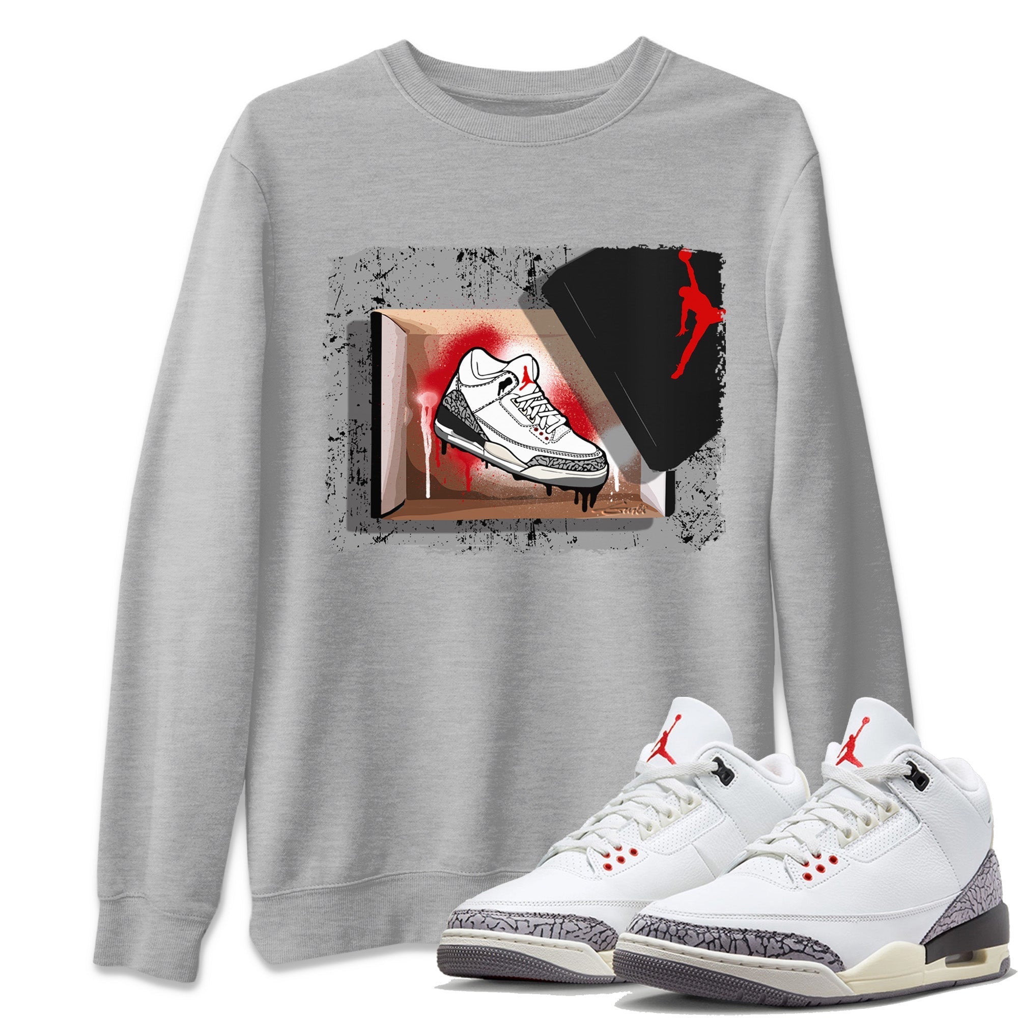 Air Jordan 3 White Cement Shirt To Match Jordans New Kicks Sneaker Tees Air Jordan 3 Retro White Cement Drip Gear Zone Sneaker Matching Clothing Unisex Shirts Heather Grey 1