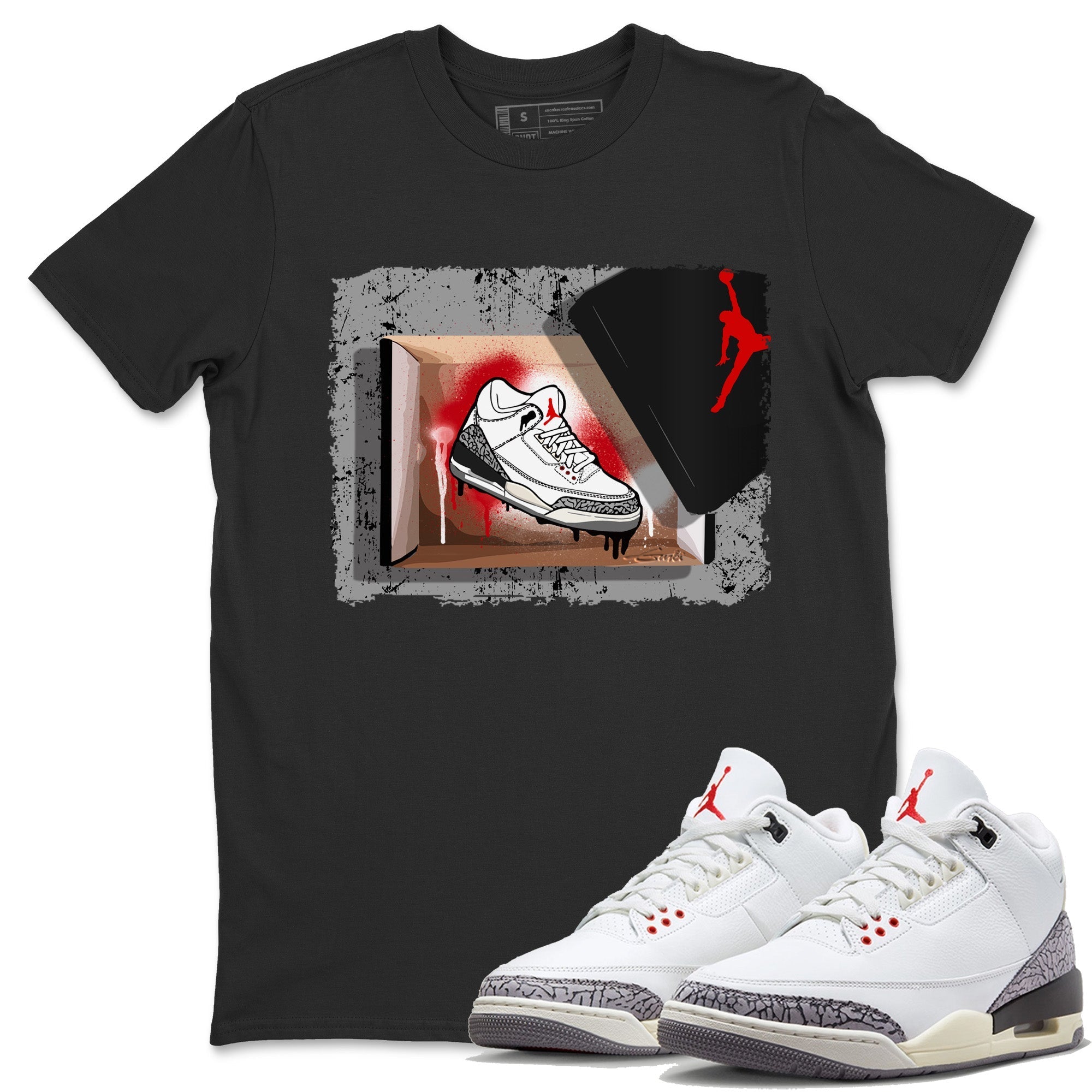 Air Jordan 3 White Cement Shirt To Match Jordans New Kicks Sneaker Tees Air Jordan 3 Retro White Cement Drip Gear Zone Sneaker Matching Clothing Unisex Shirts Black 1