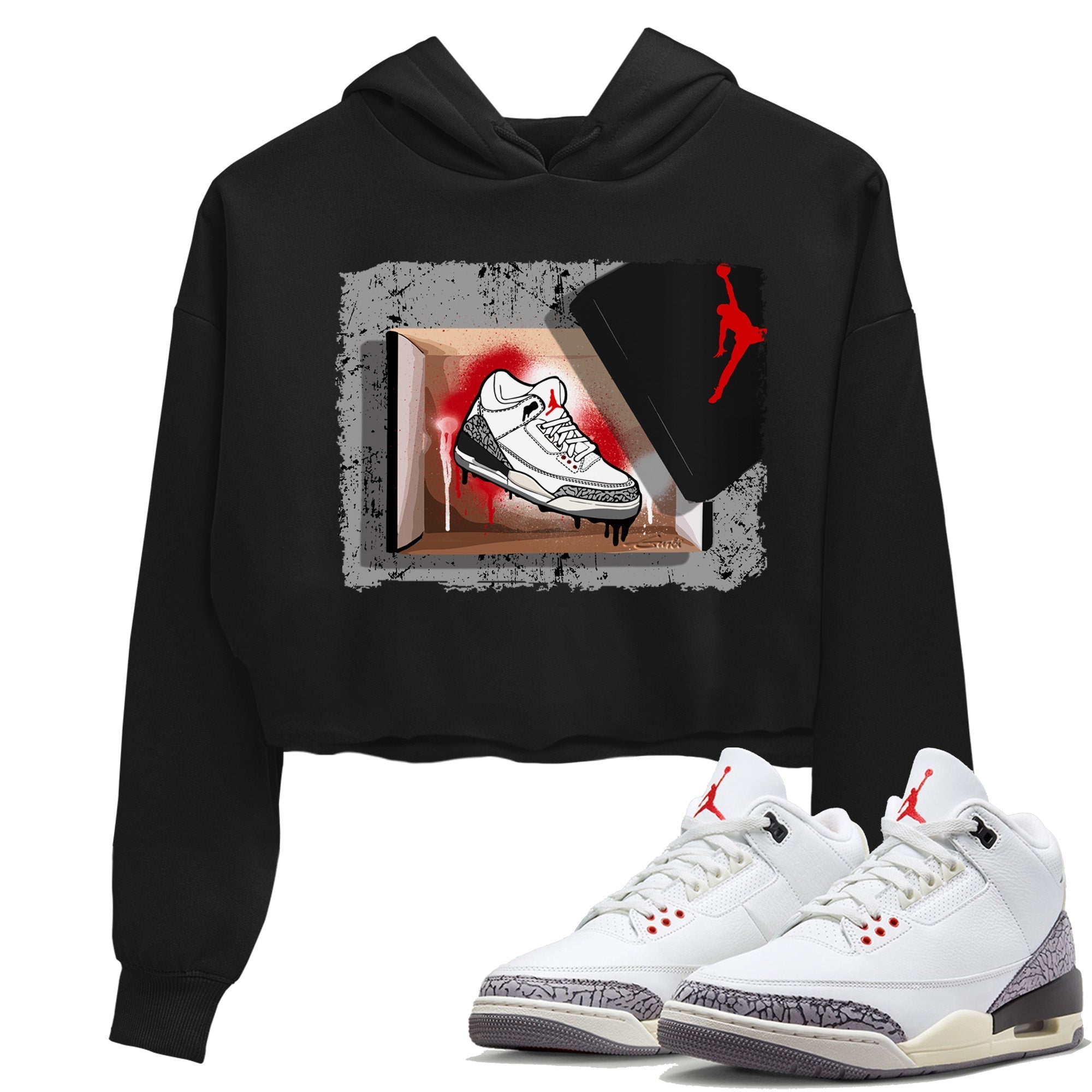 Air Jordan 3 White Cement Shirt To Match Jordans New Kicks Sneaker Tees Air Jordan 3 Retro White Cement Drip Gear Zone Sneaker Matching Clothing Women's Shirts Black 1