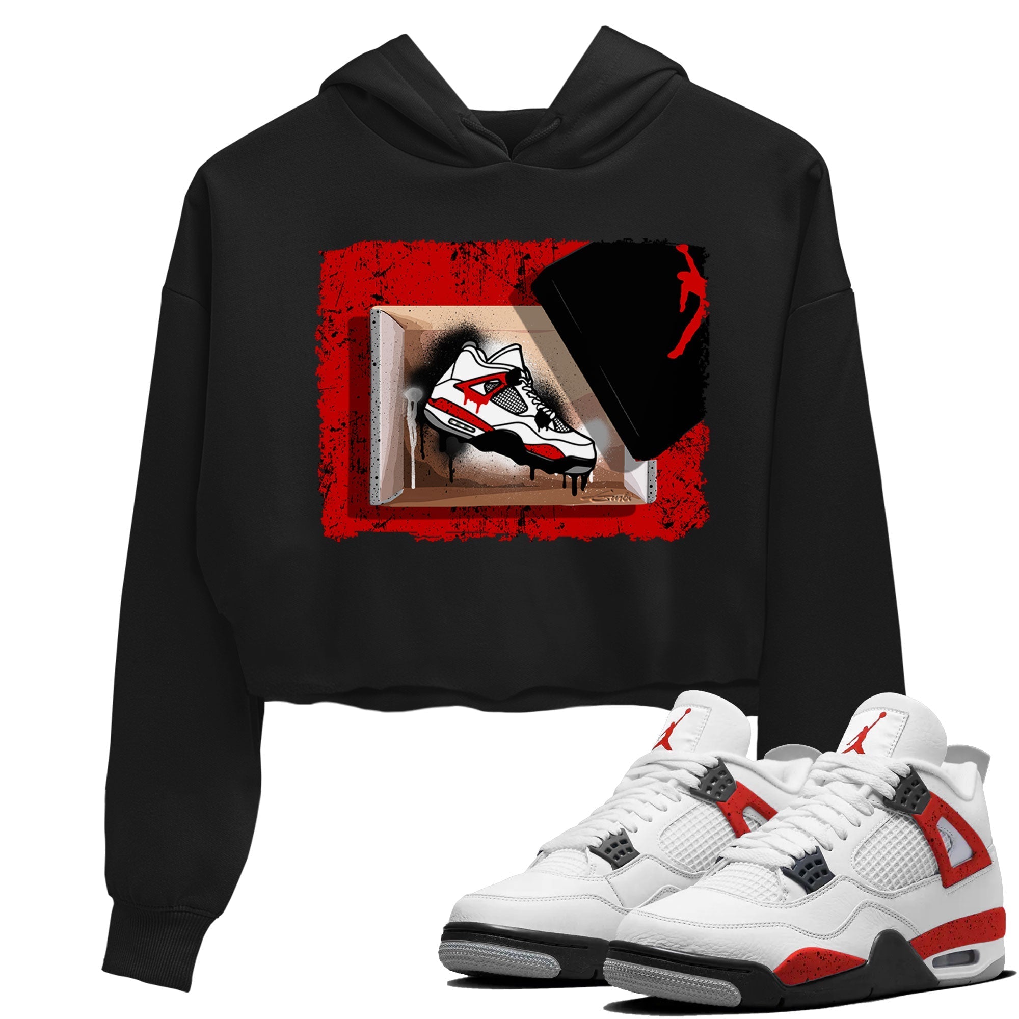 Air Jordan 4 Red Cement shirt to match jordans New Kicks Streetwear Sneaker Shirt Red Cement 4s Drip Gear Zone Sneaker Matching Clothing Black 1 Crop T-Shirt