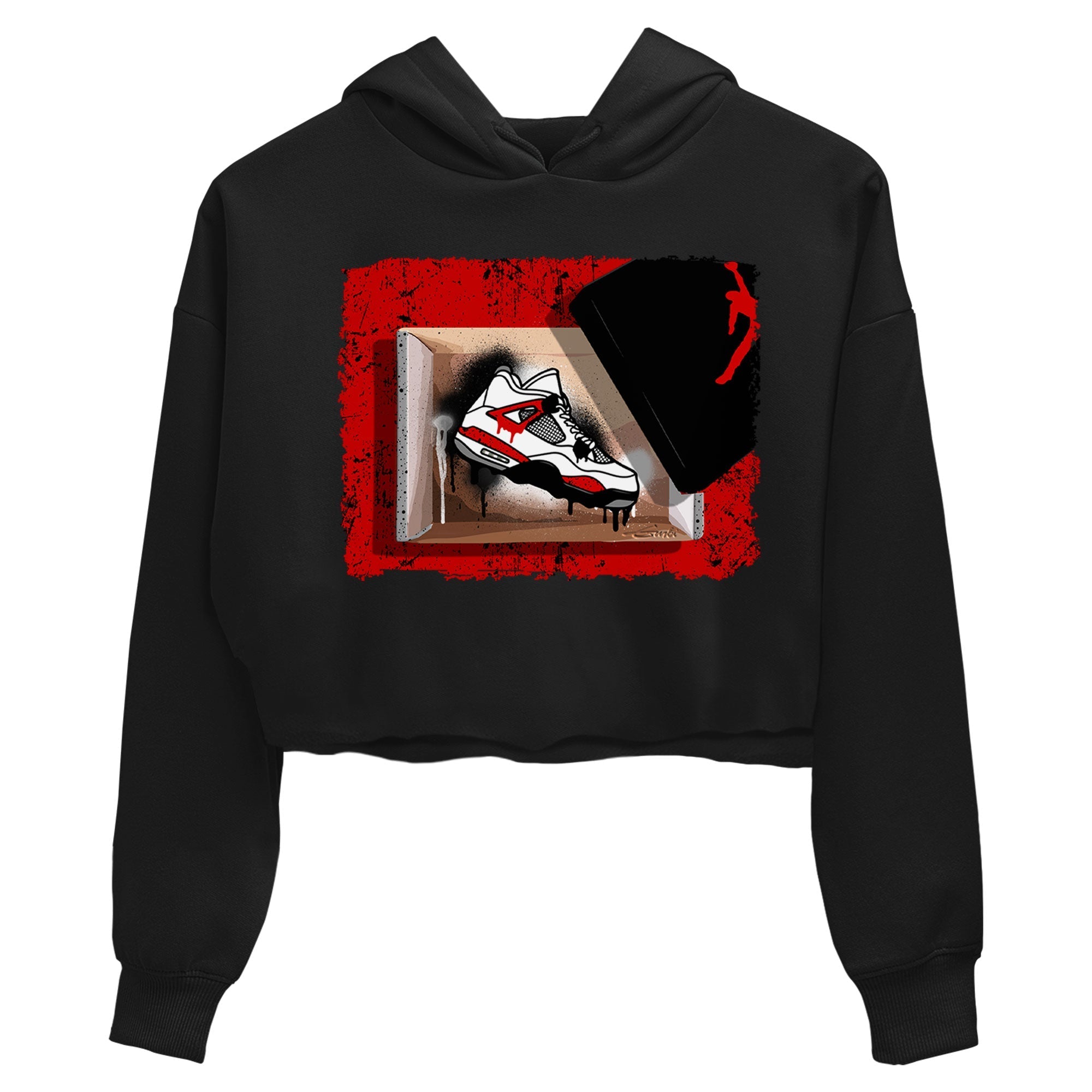 Air Jordan 4 Red Cement shirt to match jordans New Kicks Streetwear Sneaker Shirt Red Cement 4s Drip Gear Zone Sneaker Matching Clothing Black 2 Crop T-Shirt