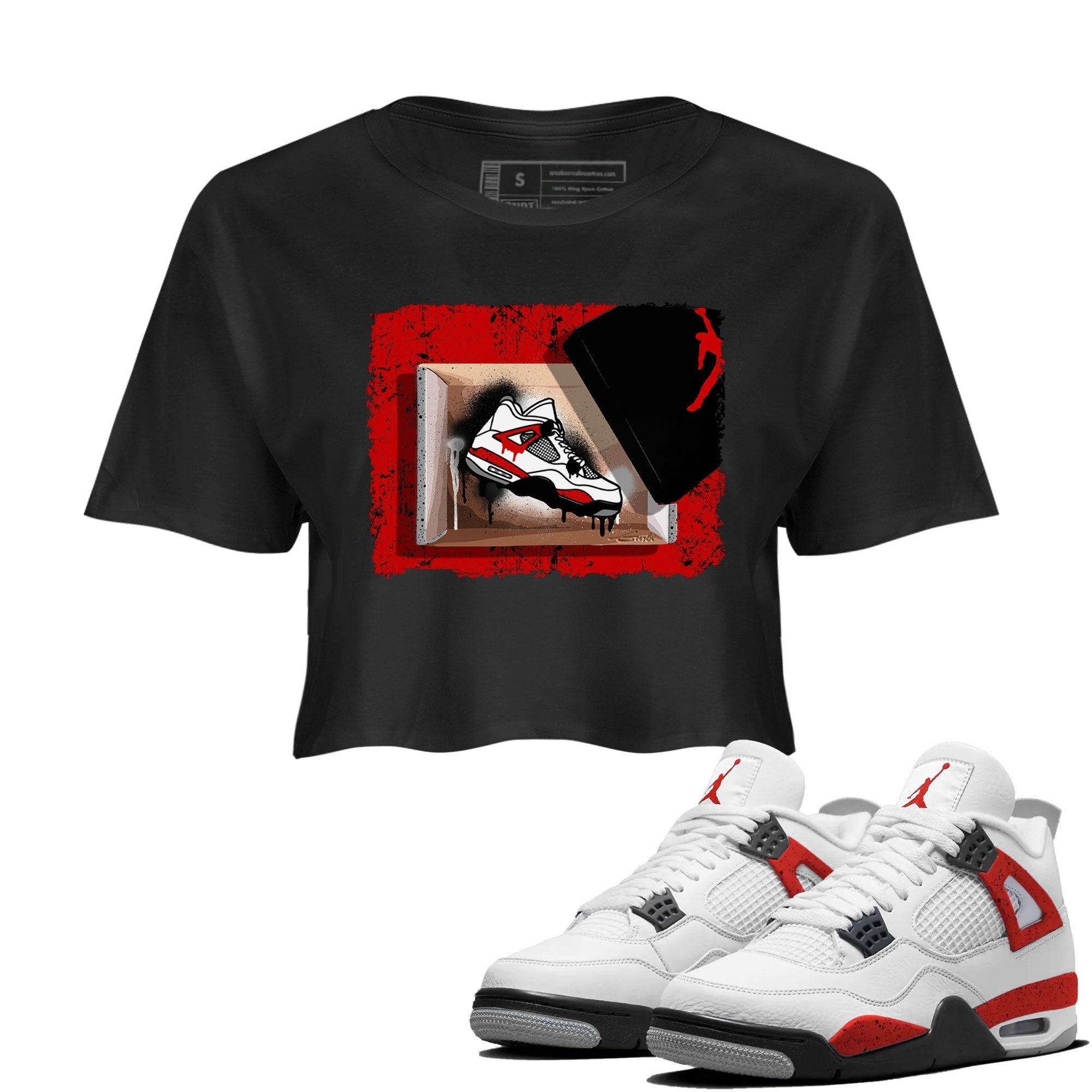 Air Jordan 4 Red Cement shirt to match jordans New Kicks Streetwear Sneaker Shirt Red Cement 4s Drip Gear Zone Sneaker Matching Clothing Black 1 Crop T-Shirt