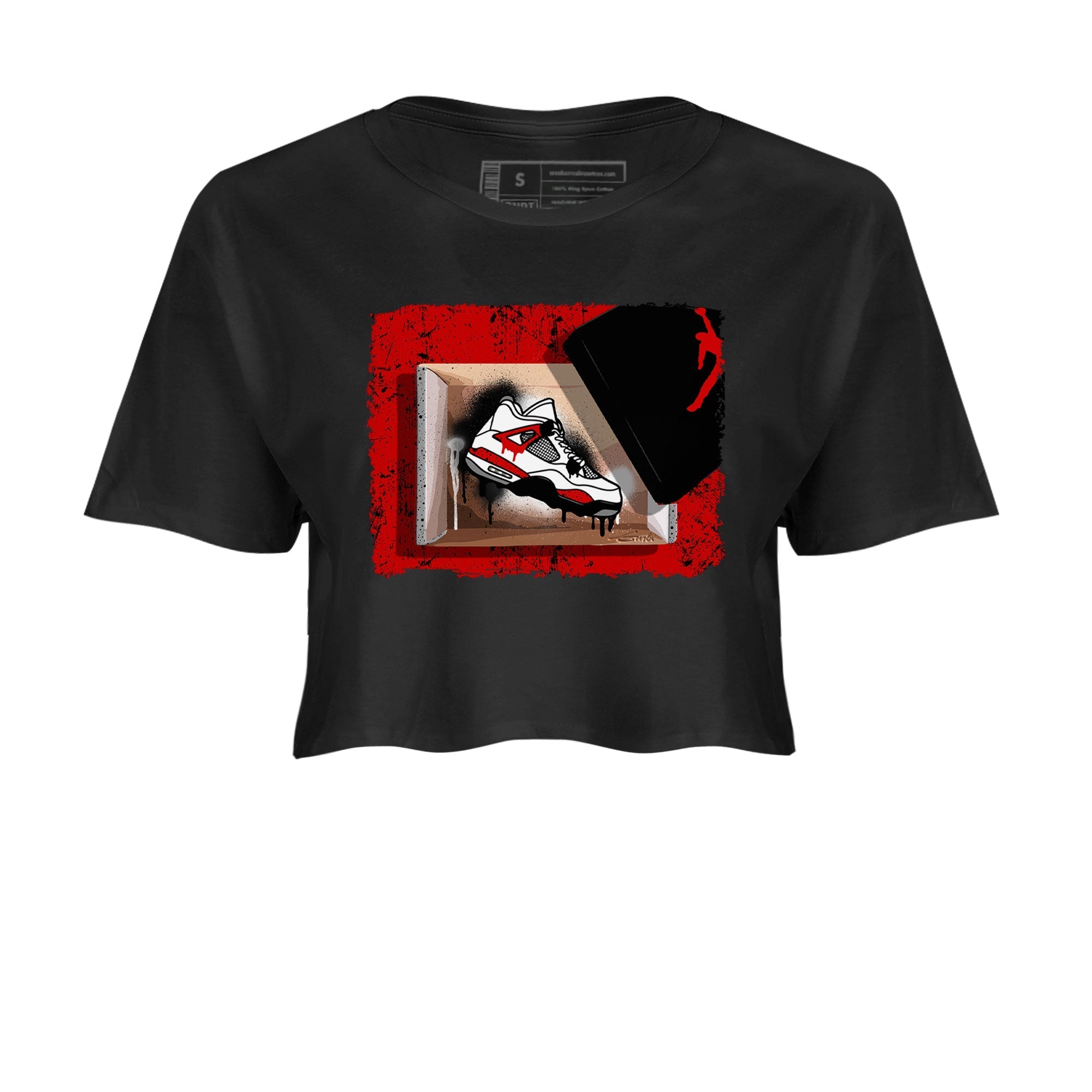 Air Jordan 4 Red Cement shirt to match jordans New Kicks Streetwear Sneaker Shirt Red Cement 4s Drip Gear Zone Sneaker Matching Clothing Black 2 Crop T-Shirt