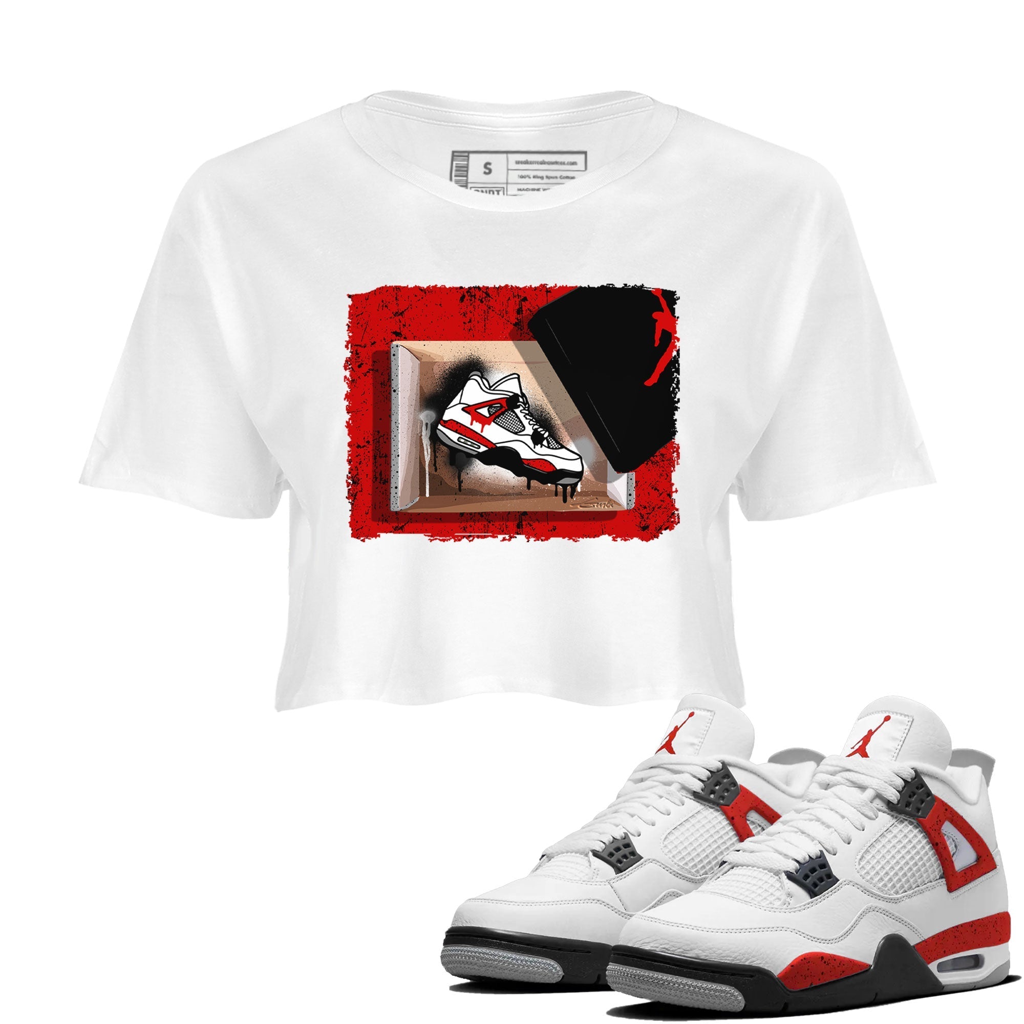 Air Jordan 4 Red Cement shirt to match jordans New Kicks Streetwear Sneaker Shirt Red Cement 4s Drip Gear Zone Sneaker Matching Clothing White 1 Crop T-Shirt