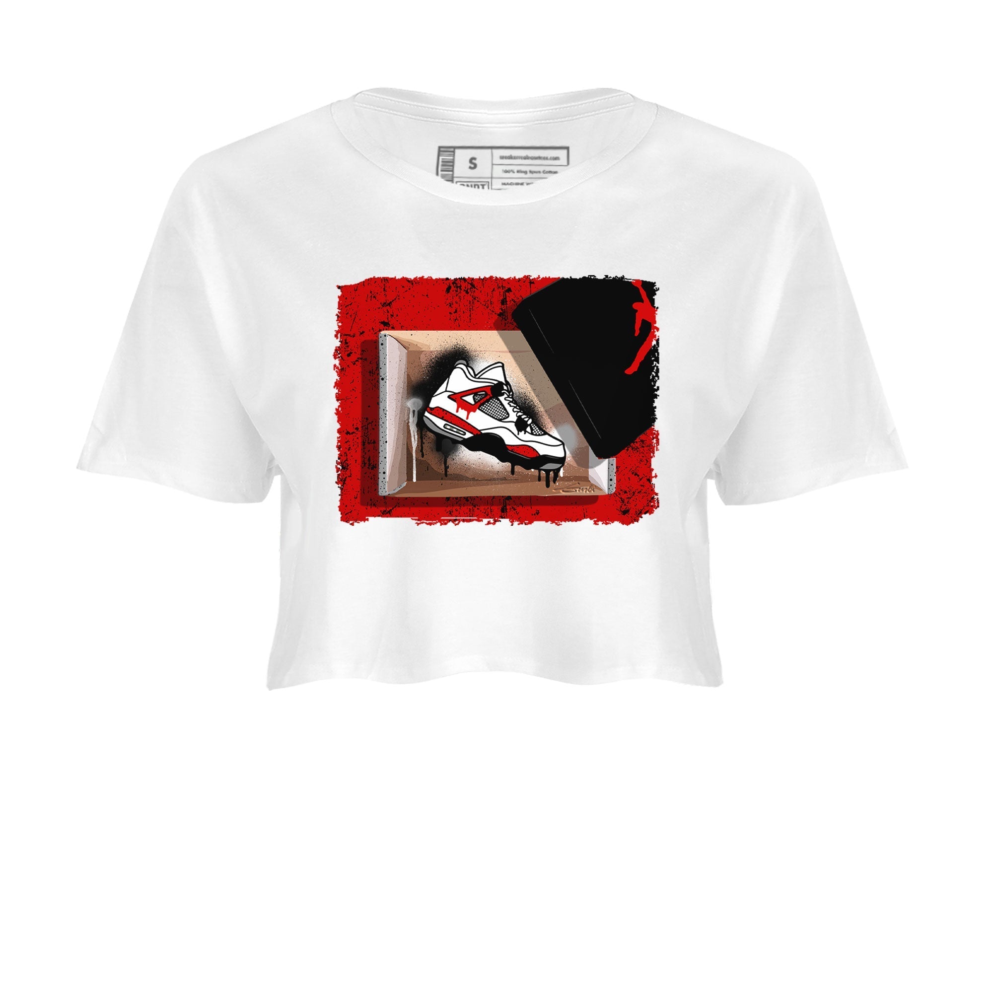 Air Jordan 4 Red Cement shirt to match jordans New Kicks Streetwear Sneaker Shirt Red Cement 4s Drip Gear Zone Sneaker Matching Clothing White 2 Crop T-Shirt