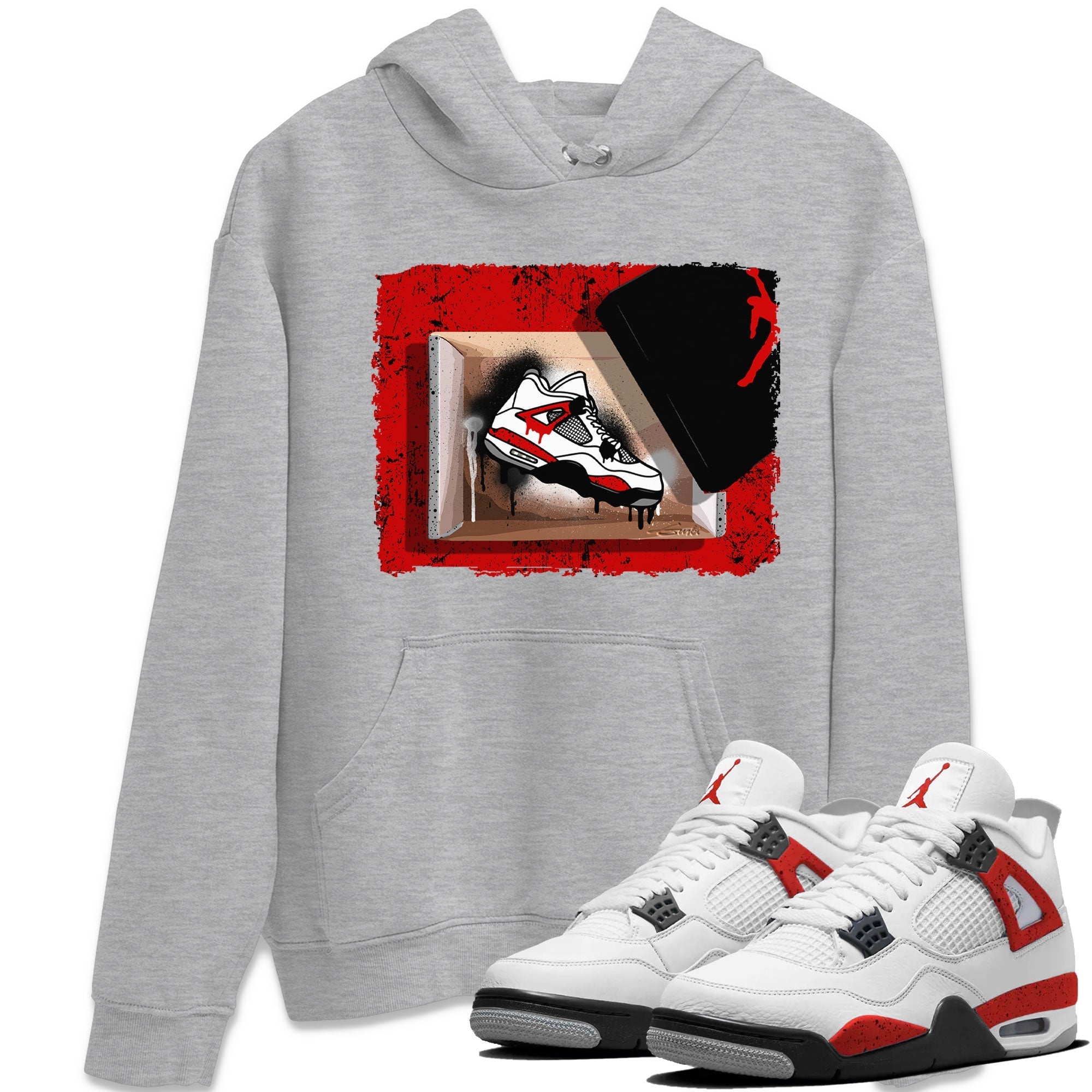 Air Jordan 4 Red Cement shirt to match jordans New Kicks Streetwear Sneaker Shirt Red Cement 4s Drip Gear Zone Sneaker Matching Clothing Unisex Heather Grey 1 T-Shirt