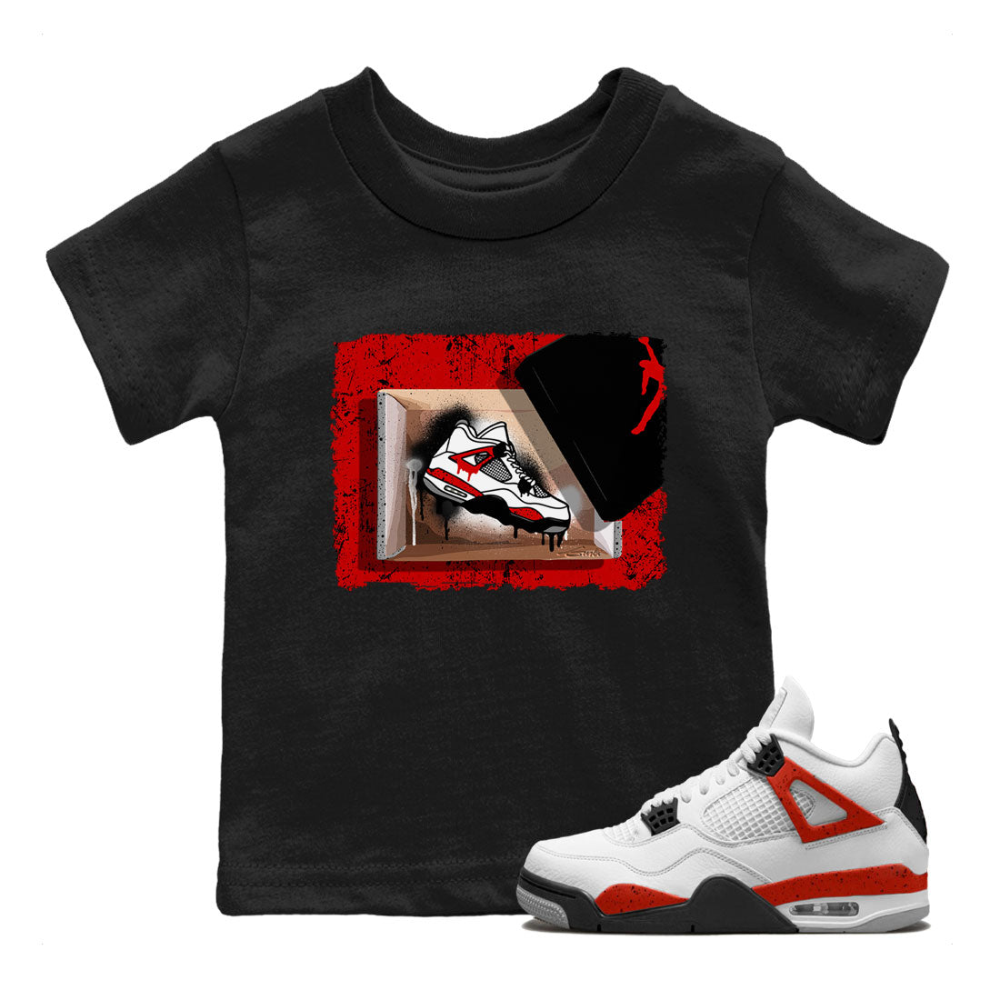 Air Jordan 4 Red Cement shirt to match jordans New Kicks Streetwear Sneaker Shirt Red Cement 4s Drip Gear Zone Sneaker Matching Clothing Baby Toddler Black 1 T-Shirt