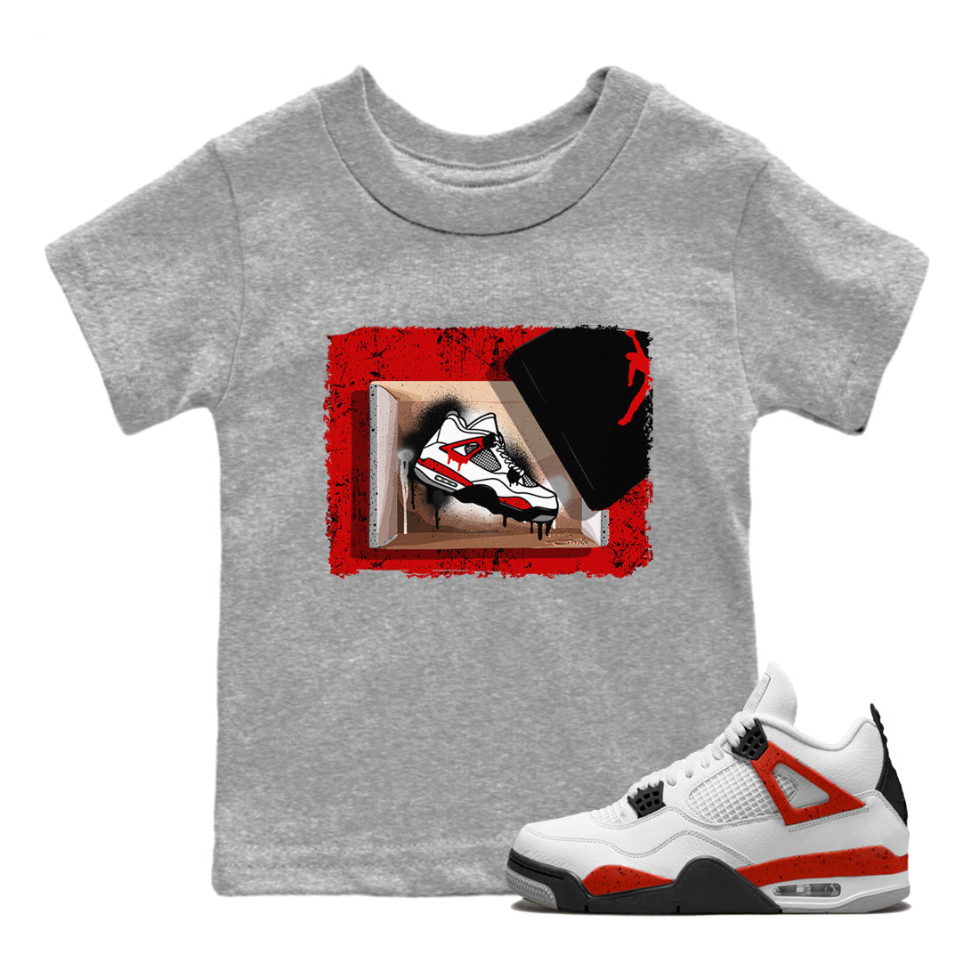 Air Jordan 4 Red Cement shirt to match jordans New Kicks Streetwear Sneaker Shirt Red Cement 4s Drip Gear Zone Sneaker Matching Clothing Baby Toddler Heather Grey 1 T-Shirt