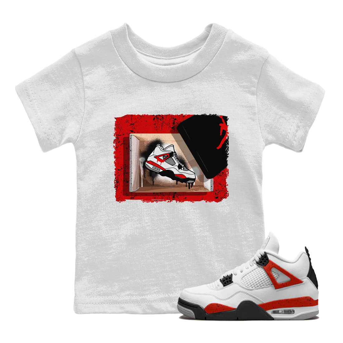 Air Jordan 4 Red Cement shirt to match jordans New Kicks Streetwear Sneaker Shirt Red Cement 4s Drip Gear Zone Sneaker Matching Clothing Baby Toddler White 1 T-Shirt