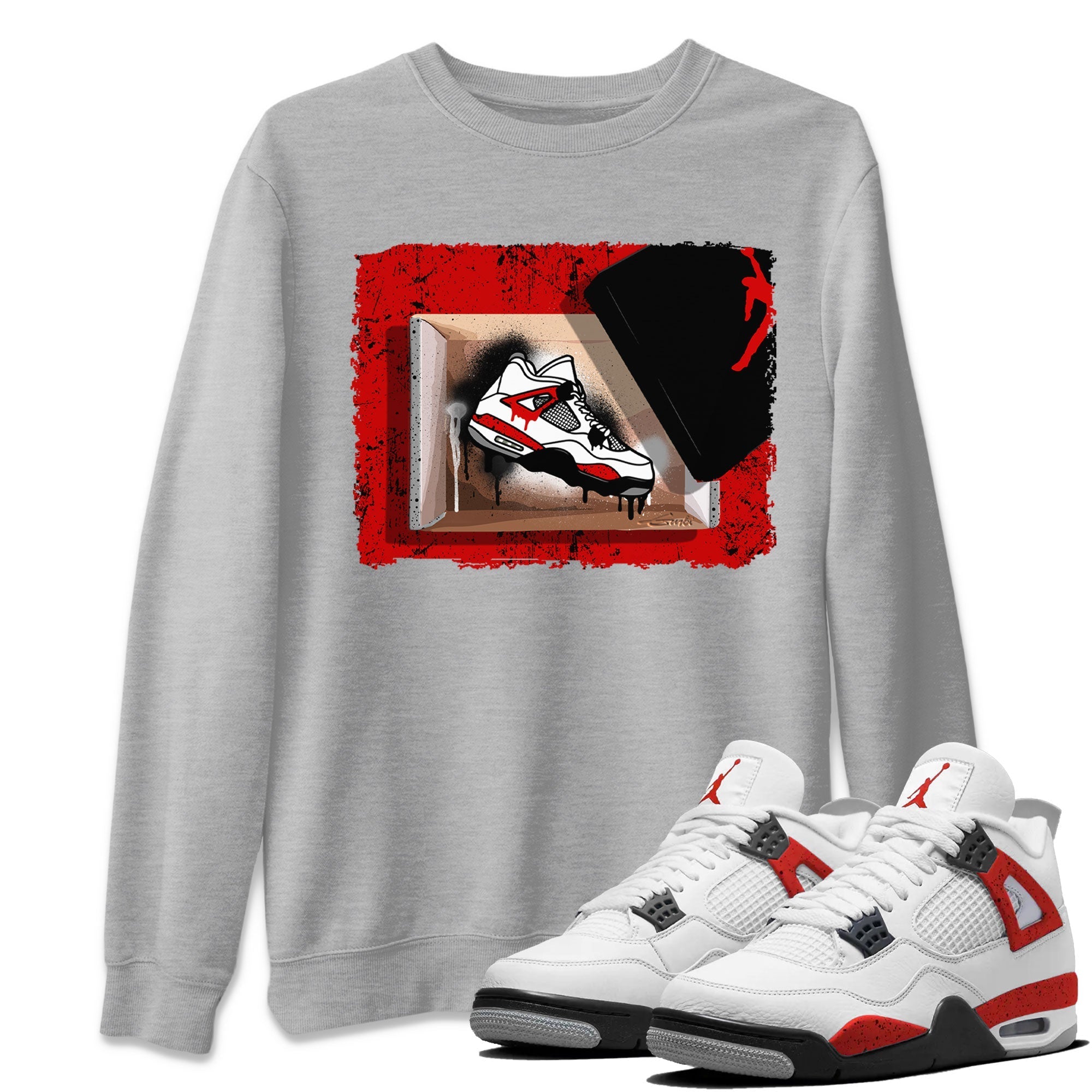 Air Jordan 4 Red Cement shirt to match jordans New Kicks Streetwear Sneaker Shirt Red Cement 4s Drip Gear Zone Sneaker Matching Clothing Unisex Heather Grey 1 T-Shirt