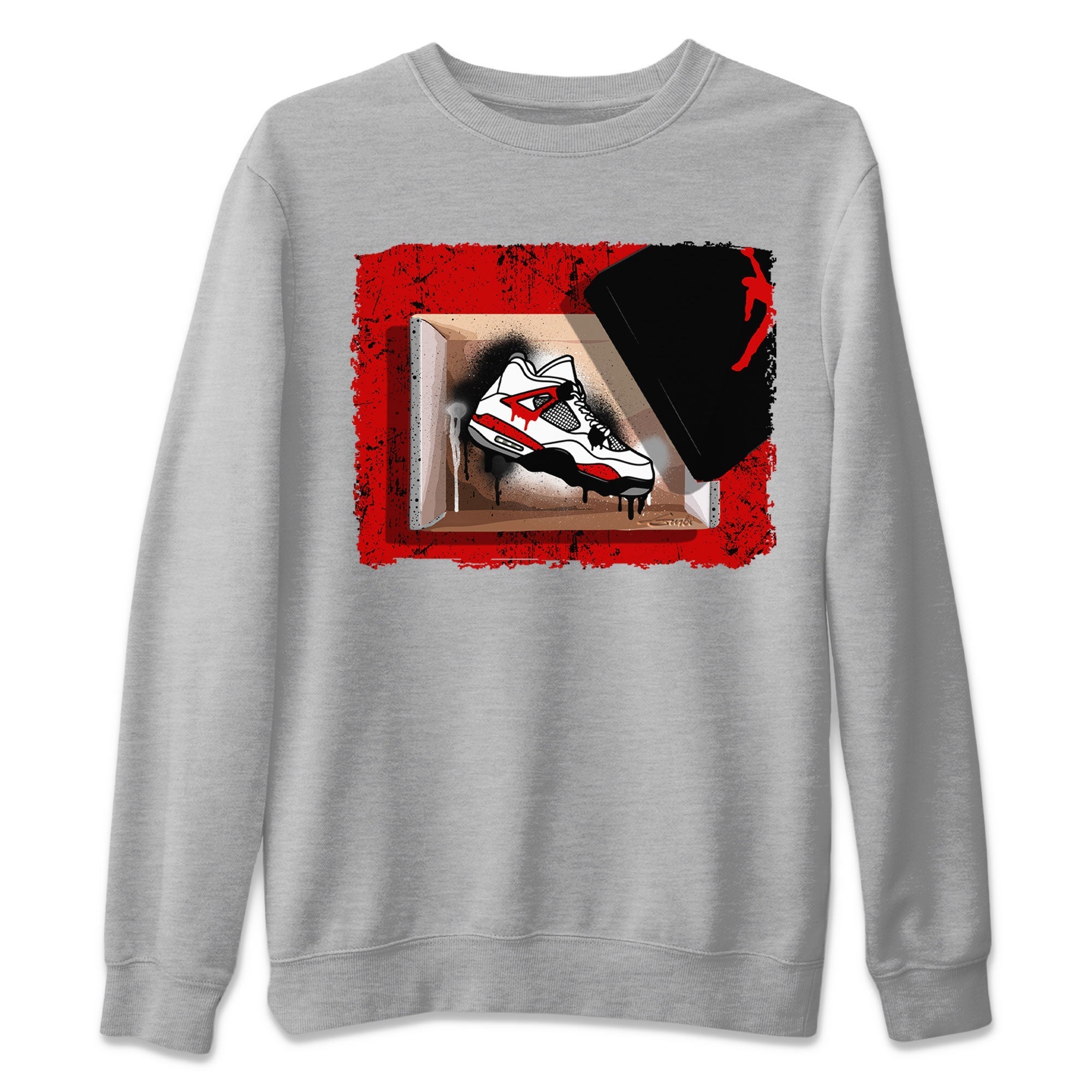 Air Jordan 4 Red Cement shirt to match jordans New Kicks Streetwear Sneaker Shirt Red Cement 4s Drip Gear Zone Sneaker Matching Clothing Unisex Heather Grey 2 T-Shirt