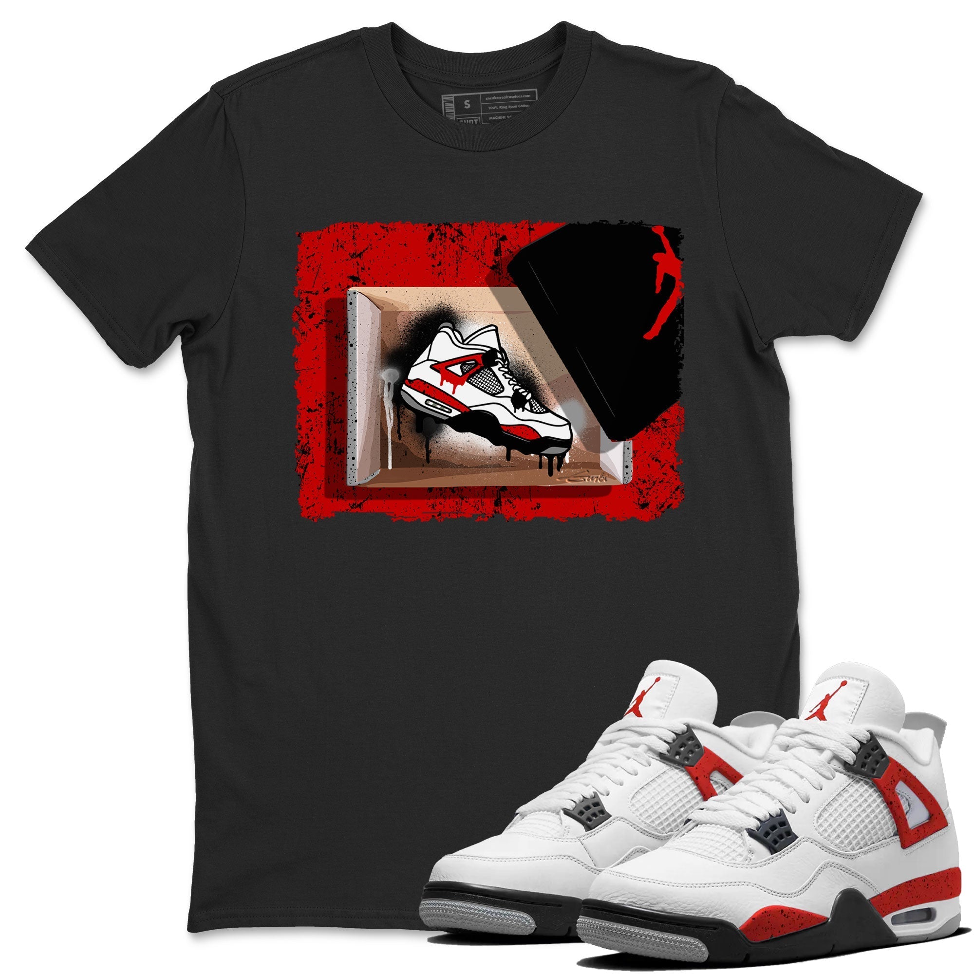 Air Jordan 4 Red Cement shirt to match jordans New Kicks Streetwear Sneaker Shirt Red Cement 4s Drip Gear Zone Sneaker Matching Clothing Unisex Black 1 T-Shirt