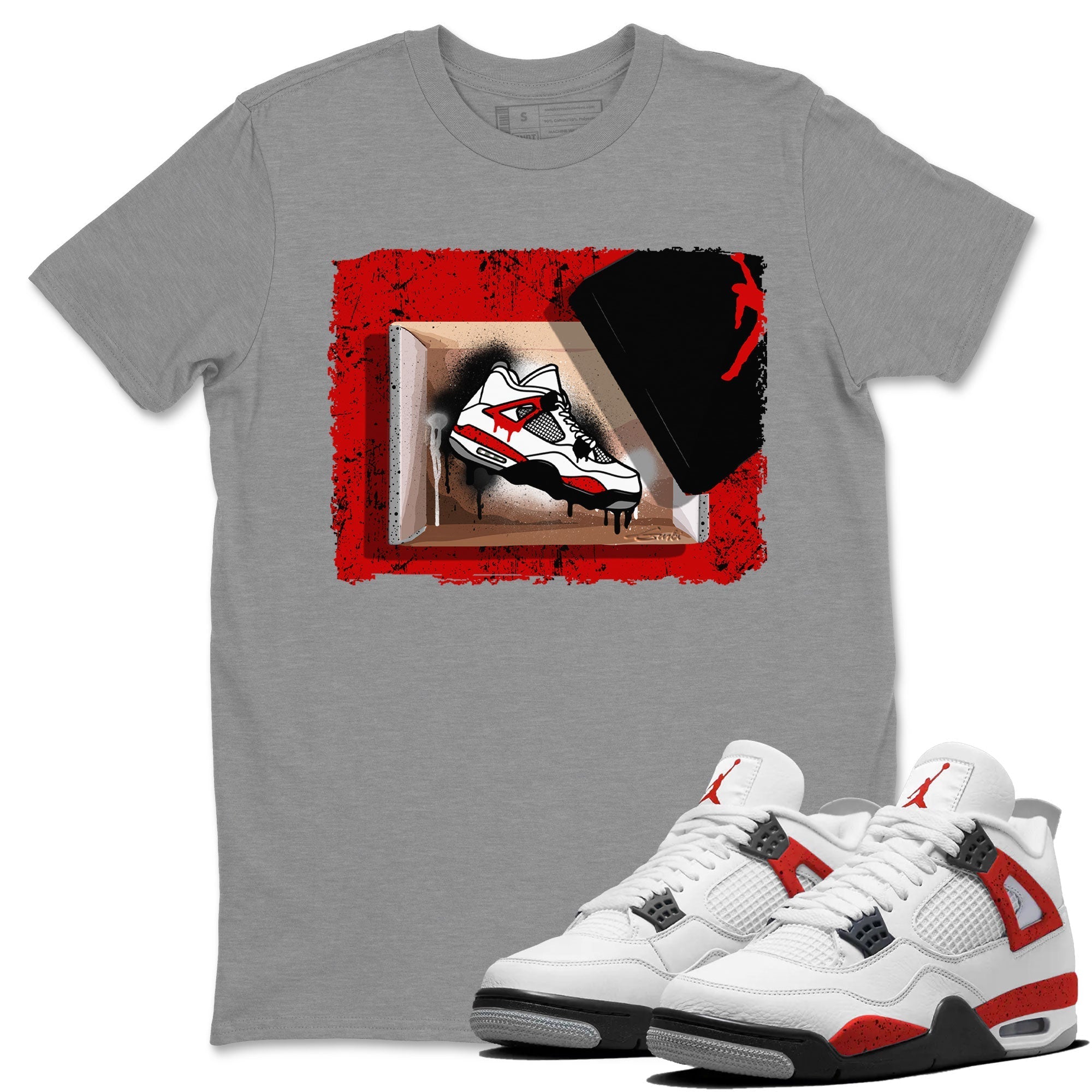 Air Jordan 4 Red Cement shirt to match jordans New Kicks Streetwear Sneaker Shirt Red Cement 4s Drip Gear Zone Sneaker Matching Clothing Unisex Heather Grey 1 T-Shirt