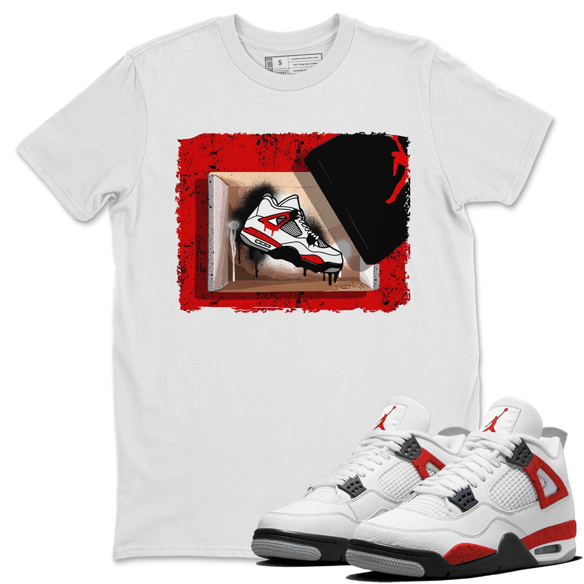 Air Jordan 4 Red Cement shirt to match jordans New Kicks Streetwear Sneaker Shirt Red Cement 4s Drip Gear Zone Sneaker Matching Clothing Unisex White 1 T-Shirt