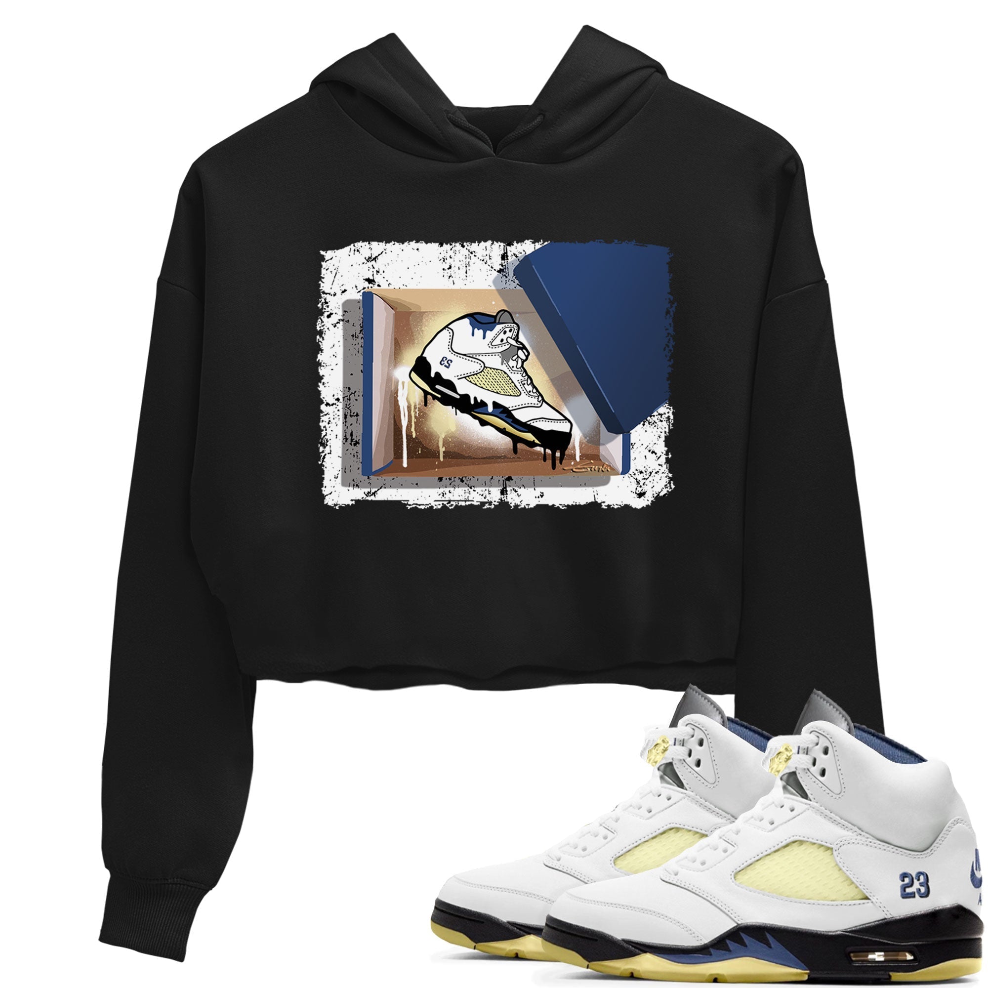 Air Jordan 5 A Ma Maniere x Dawn shirt to match jordans New Kicks sneaker tees Air Jordan 5 A Ma Maniere x Photon Dust Drip Gear Zone Streetwear Brand Sneaker Matching Shirt Black 1 Crop T-Shirt