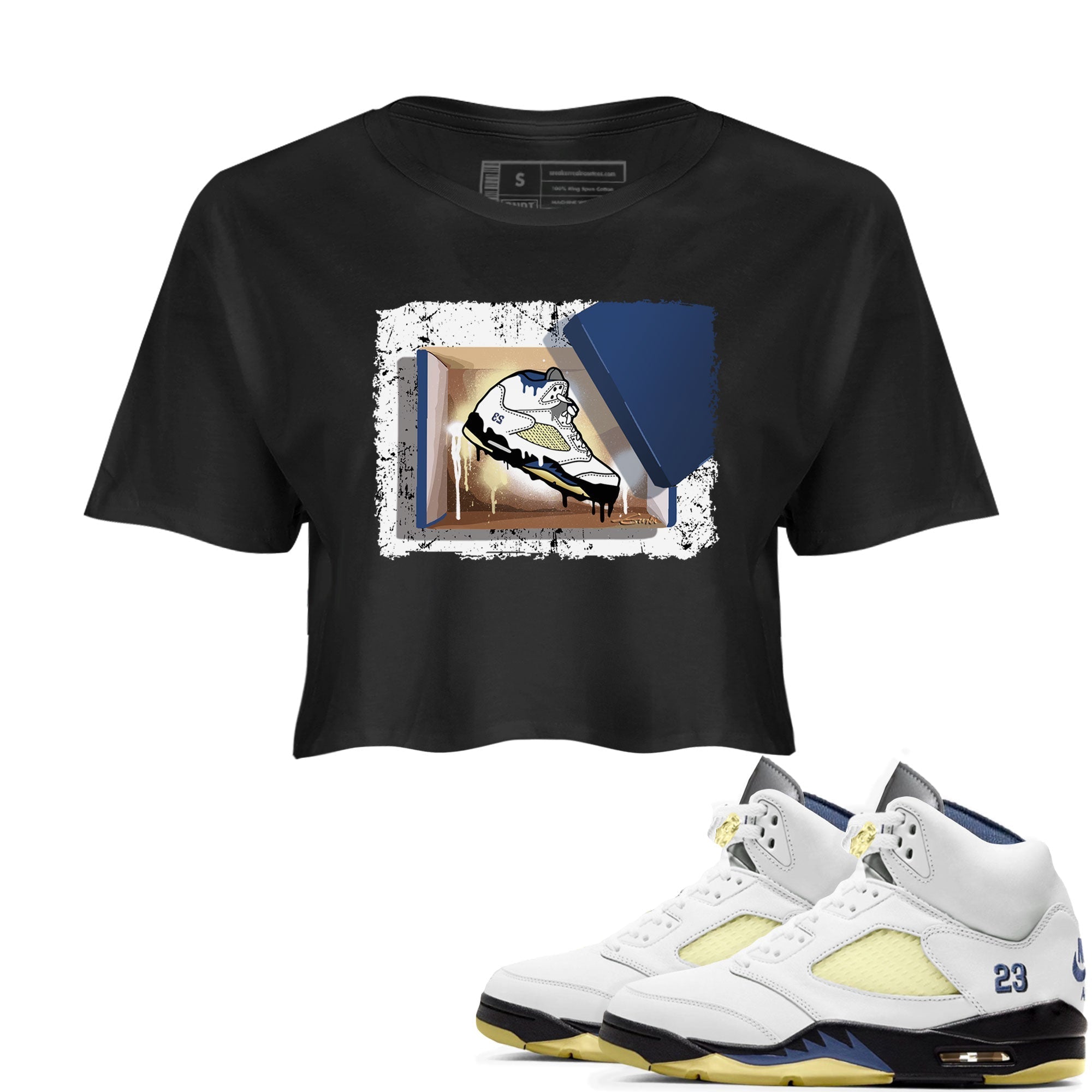 Air Jordan 5 A Ma Maniere x Dawn shirt to match jordans New Kicks sneaker tees Air Jordan 5 A Ma Maniere x Photon Dust Drip Gear Zone Streetwear Brand Sneaker Matching Shirt Black 1 Crop T-Shirt