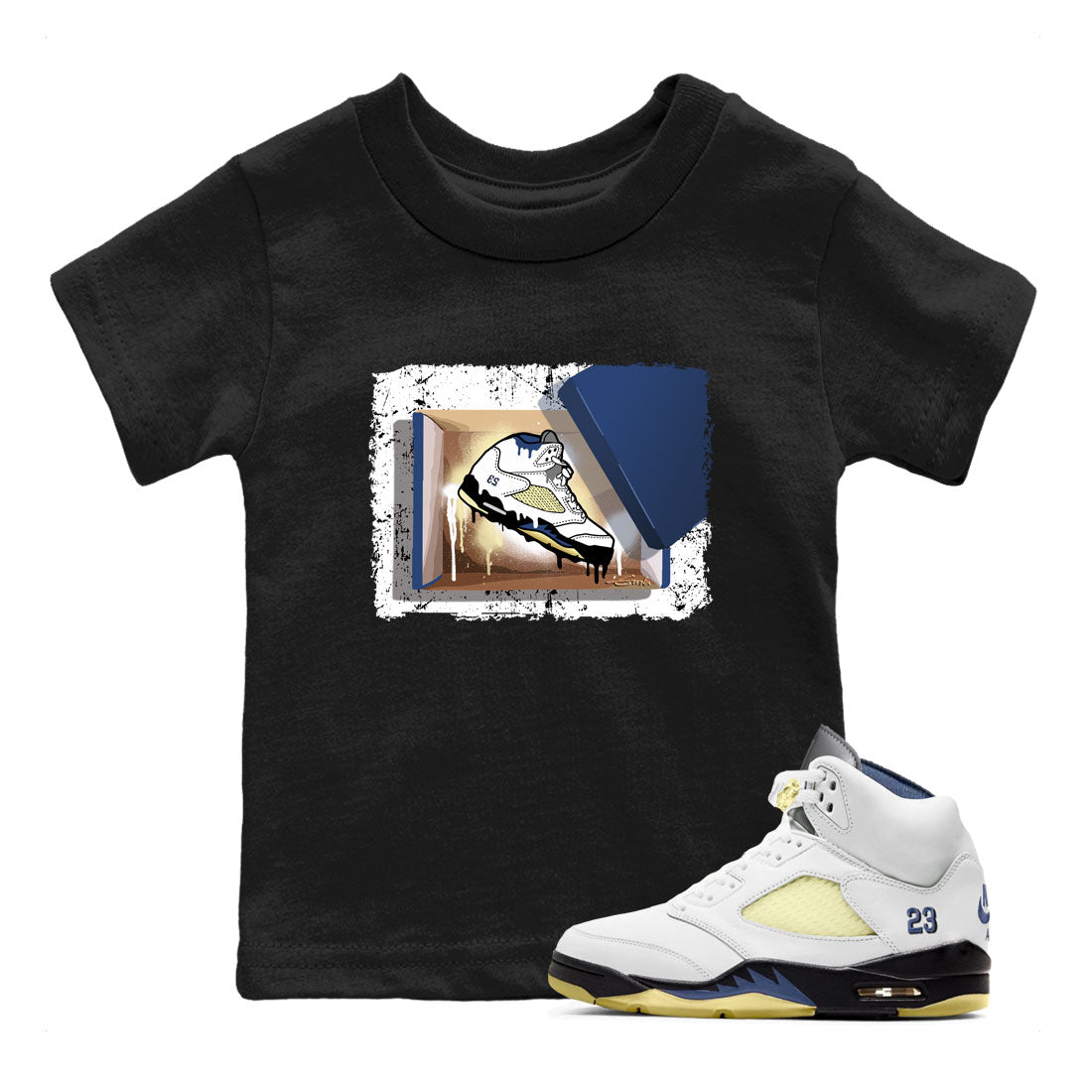 Air Jordan 5 A Ma Maniere x Dawn shirt to match jordans New Kicks sneaker tees Air Jordan 5 A Ma Maniere x Photon Dust Drip Gear Zone Streetwear Brand Sneaker Matching Shirt Baby Toddler Black 1 T-Shirt