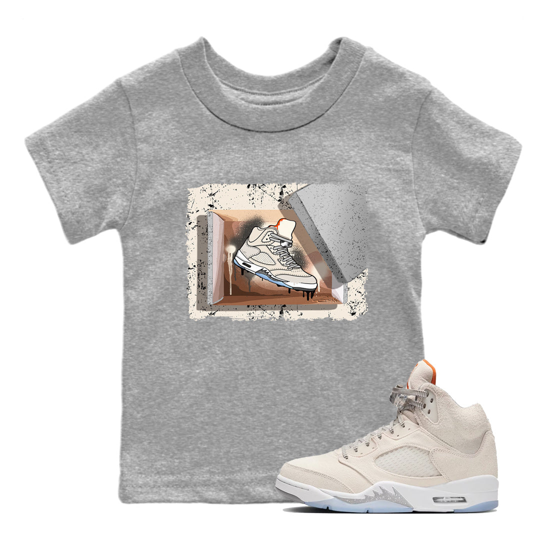 Air Jordan 5 Craft Sneaker Match Tees New Kicks Streetwear Sneaker Shirt Air Jordan 5 Craft Shirt Kids Shirts Heather Grey 1