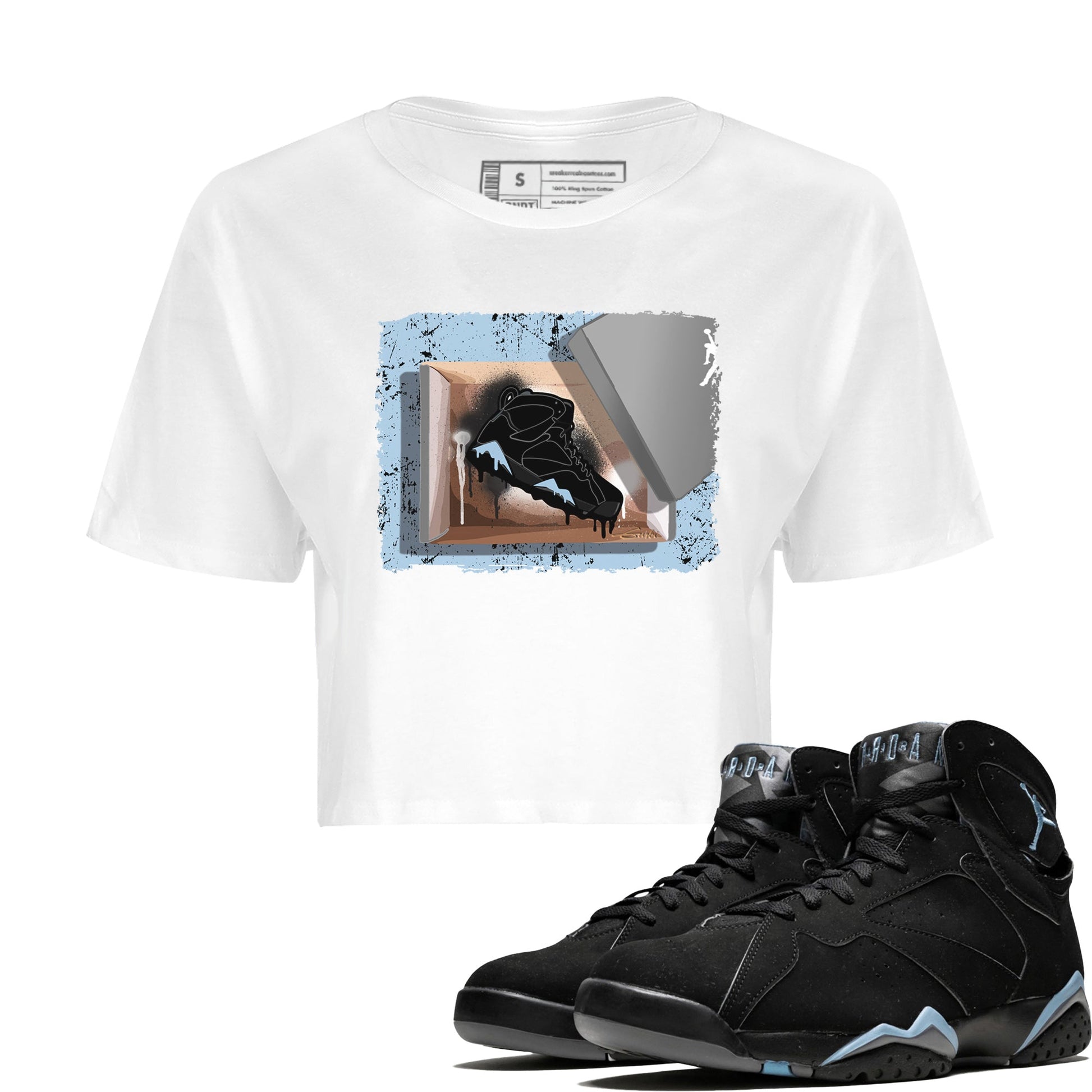 Air Jordan 7 Chambray Sneaker Match Tees New Kicks 7s Chambray T-Shirt Sneaker Release Tees Women's Shirts White 1