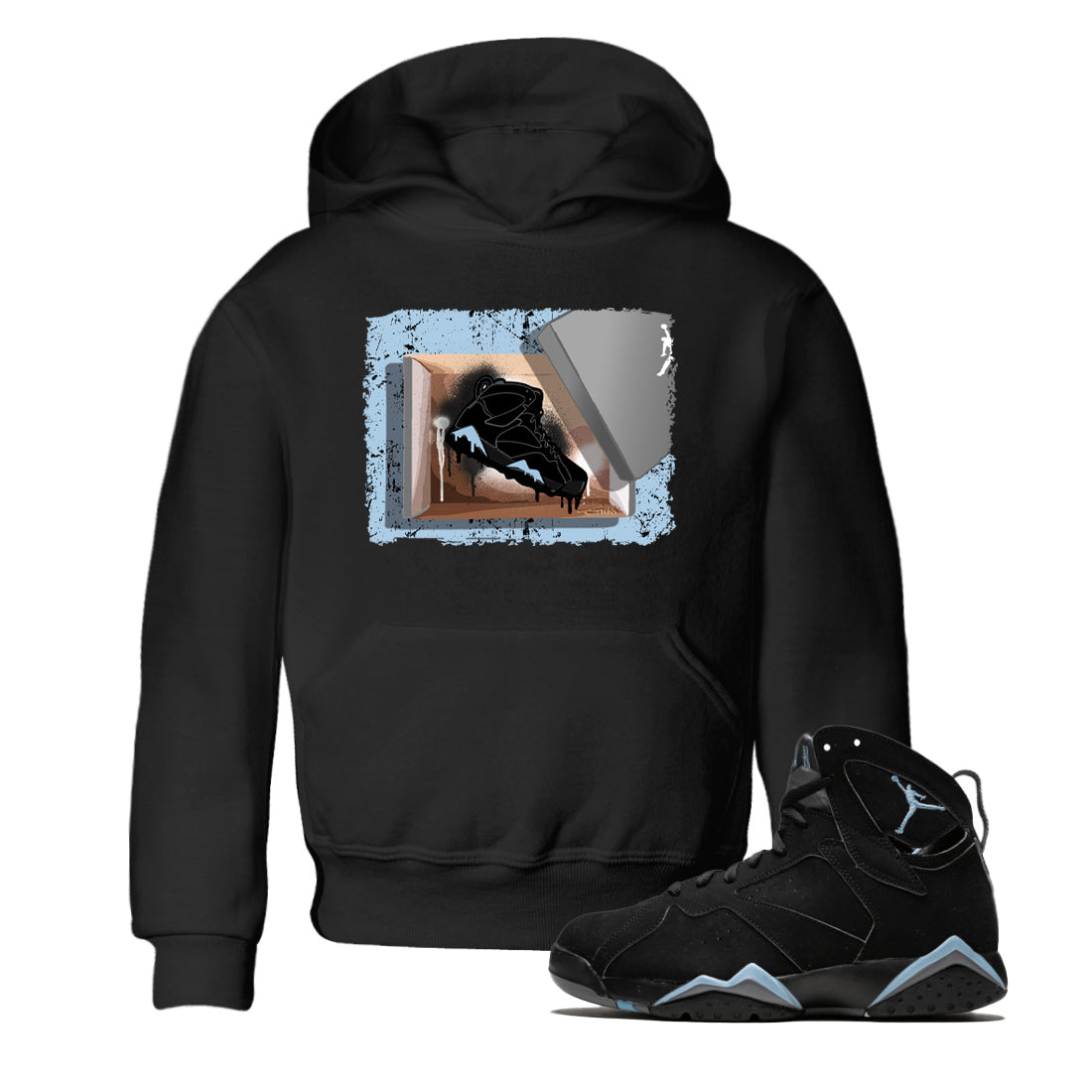 Air Jordan 7 Chambray Sneaker Match Tees New Kicks 7s Chambray T-Shirt Sneaker Release Tees Kids Shirts Black 1
