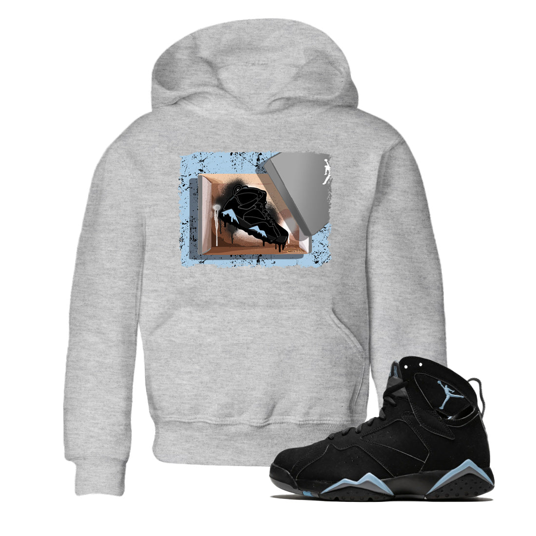 Air Jordan 7 Chambray Sneaker Match Tees New Kicks 7s Chambray T-Shirt Sneaker Release Tees Kids Shirts Heather Grey 1