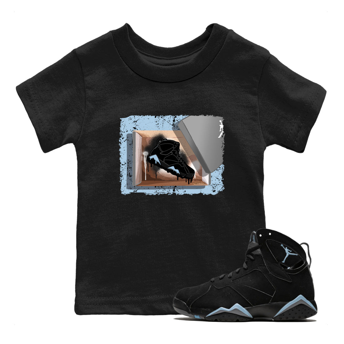 Air Jordan 7 Chambray Sneaker Match Tees New Kicks 7s Chambray T-Shirt Sneaker Release Tees Kids Shirts Black 1