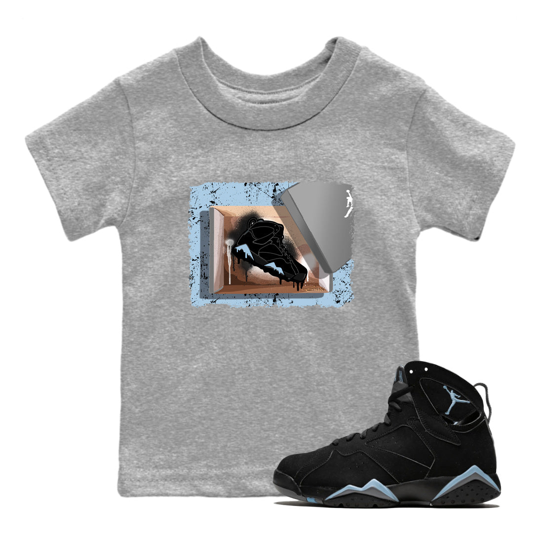 Air Jordan 7 Chambray Sneaker Match Tees New Kicks 7s Chambray T-Shirt Sneaker Release Tees Kids Shirts Heather Grey 1