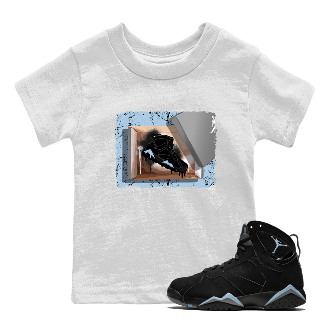 Air Jordan 7 Chambray Sneaker Match Tees New Kicks 7s Chambray T-Shirt Sneaker Release Tees Kids Shirts White 1