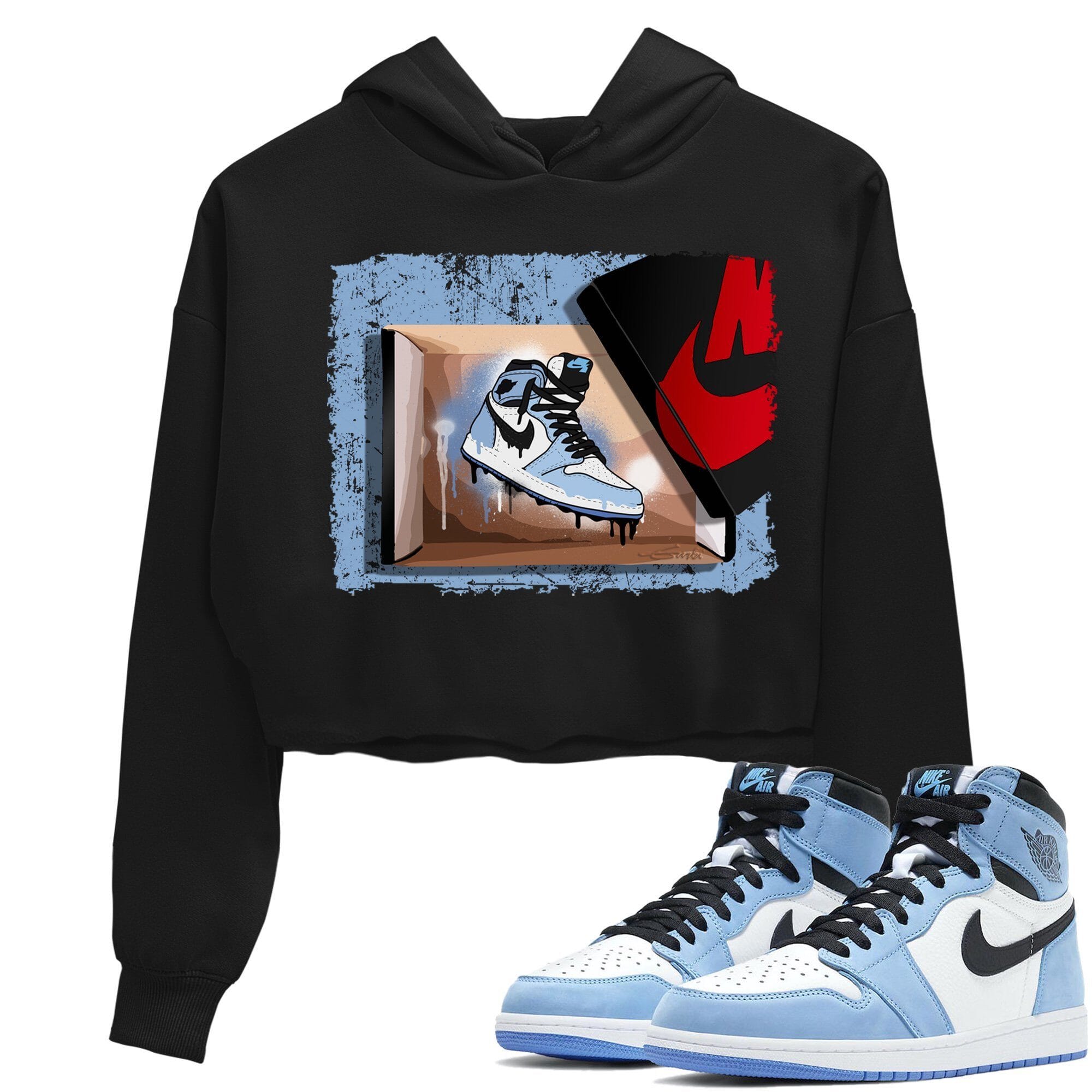 Jordan 1 University Blue Sneaker Matching T-Shirt New Kicks Sneaker Tees Jordan 1 University Blue Sneaker Release Tees Women's Shirts