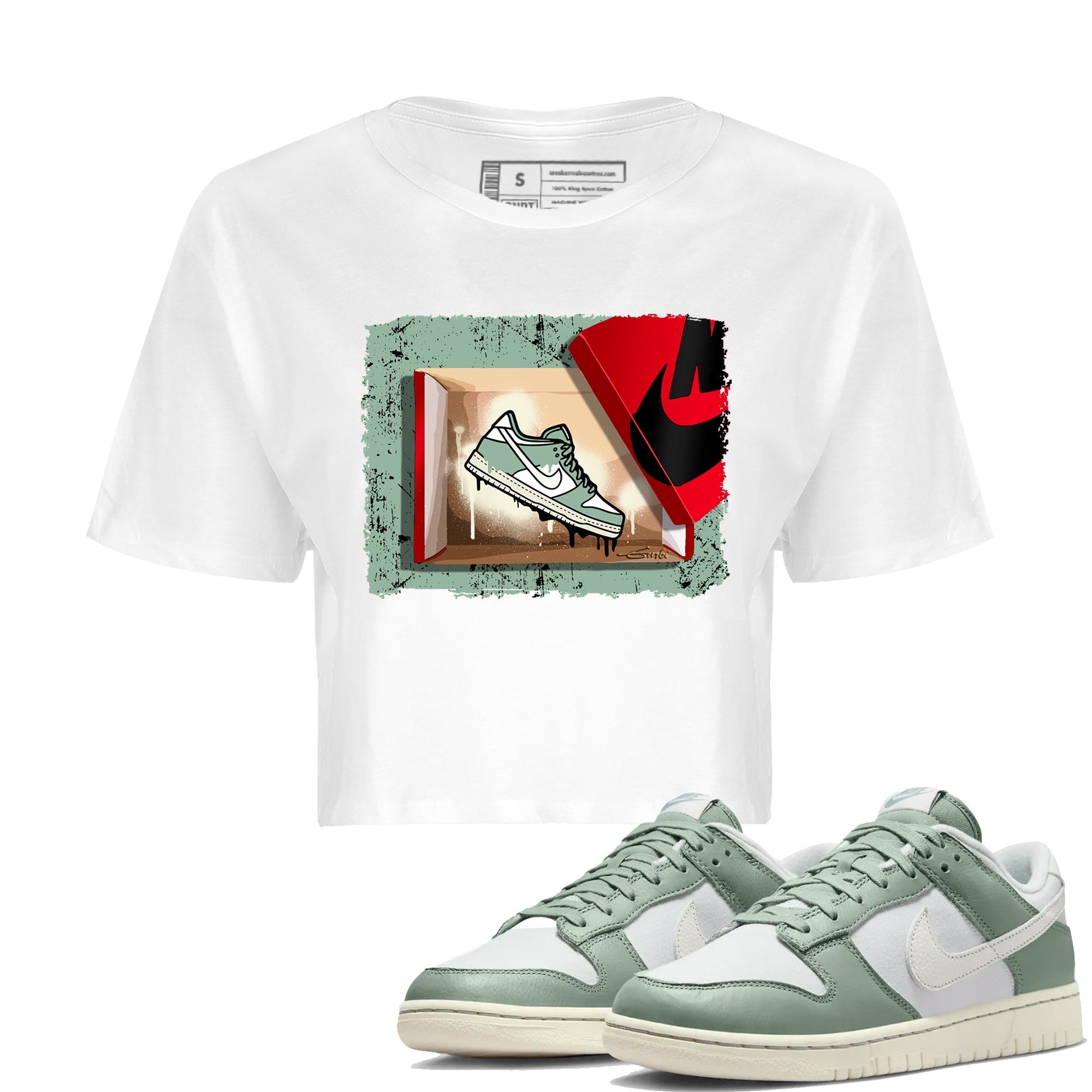 Dunk Low Mica Green Shirts New Kicks Streetwear Sneaker Shirt Dunk Mica Green Sneaker Release Tees Women's Shirts White 1