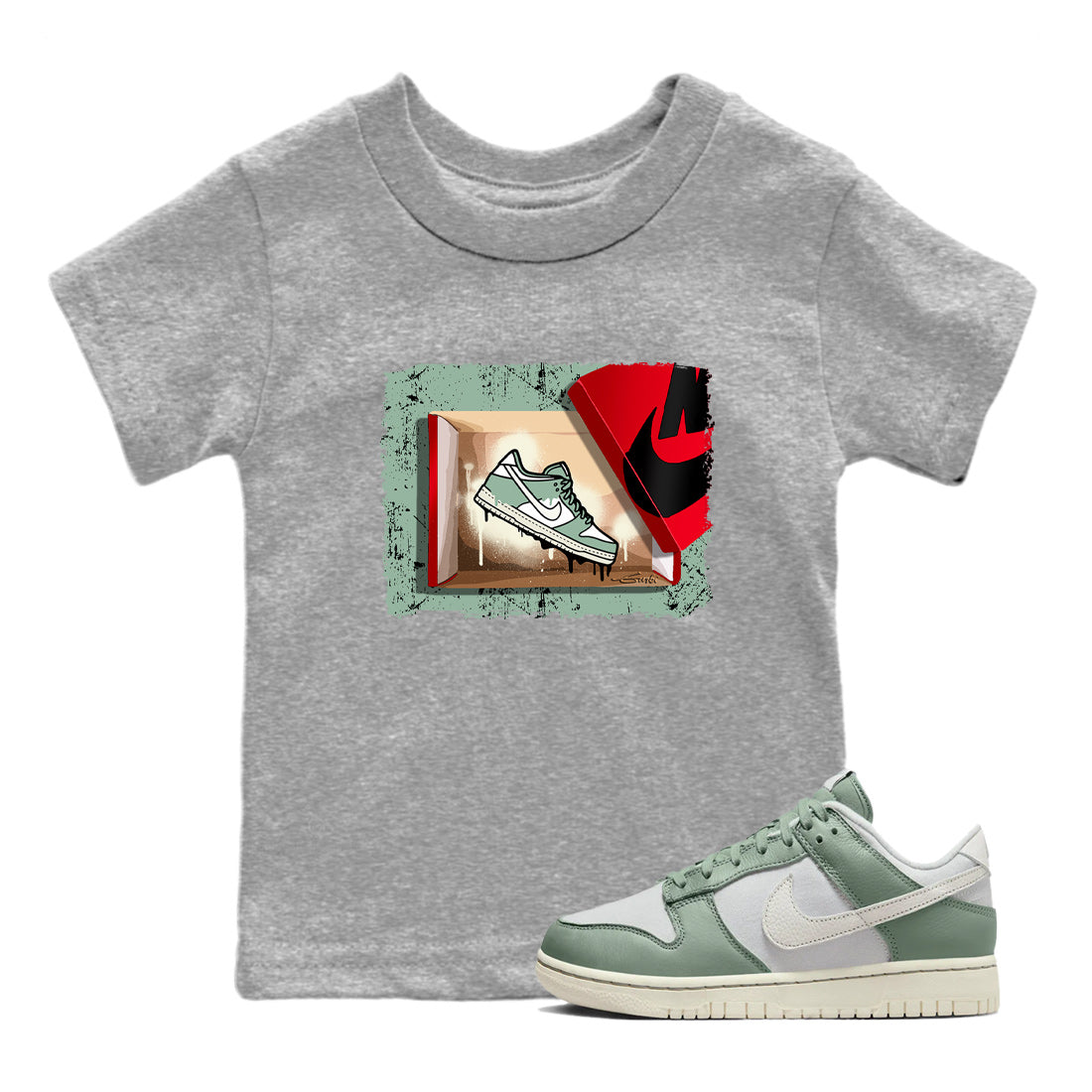 Dunk Low Mica Green Shirts New Kicks Streetwear Sneaker Shirt Dunk Mica Green Sneaker Release Tees Kids Shirts Heather Grey 1