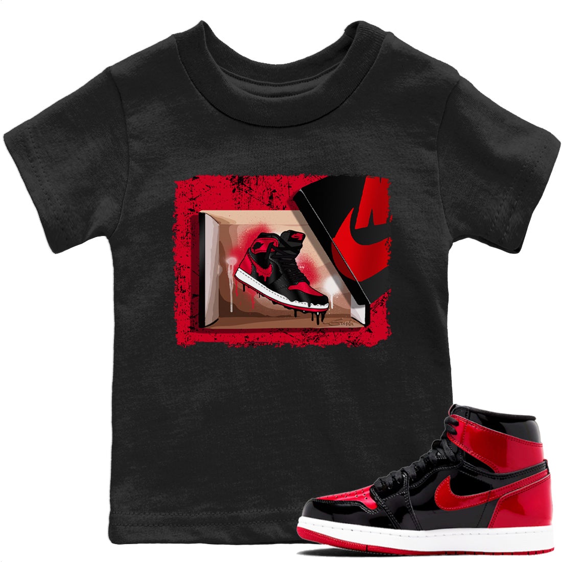 Jordan 1 Bred Patent Sneaker Matching T-Shirt New Kicks Sneaker Tees Jordan 1 Bred Patent Sneaker Release Tees Kids Shirts