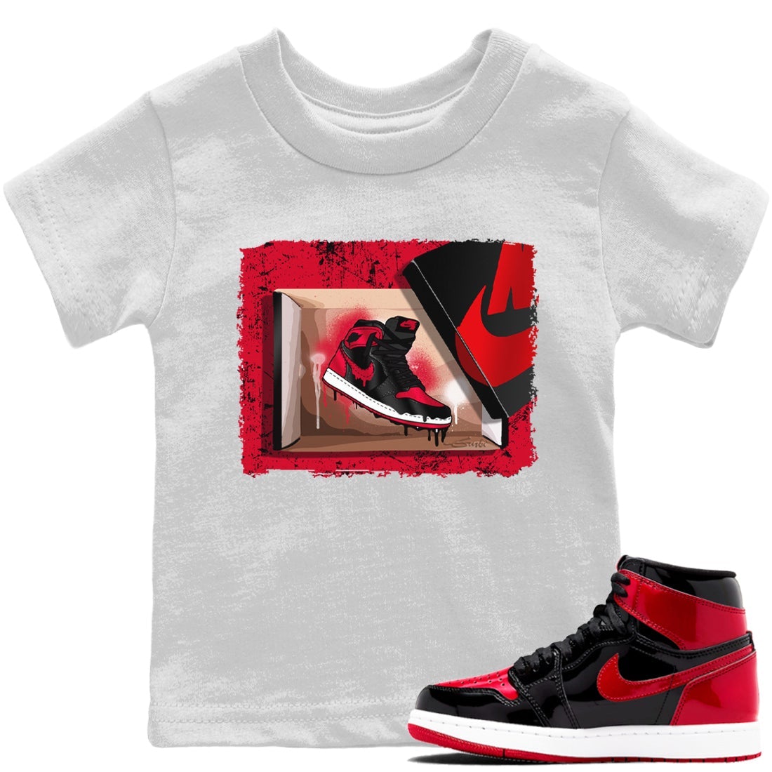 Jordan 1 Bred Patent Sneaker Matching T-Shirt New Kicks Sneaker Tees Jordan 1 Bred Patent Sneaker Release Tees Kids Shirts