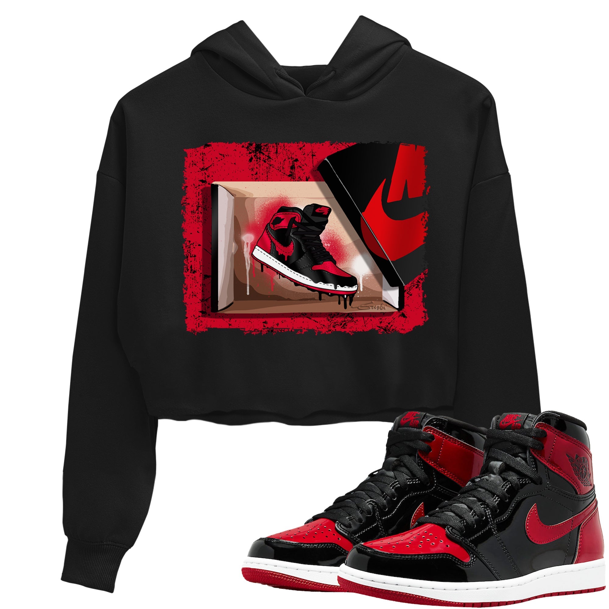 Jordan 1 Bred Patent Sneaker Matching T-Shirt New Kicks Sneaker Tees Jordan 1 Bred Patent Sneaker Release Tees Women's Shirts