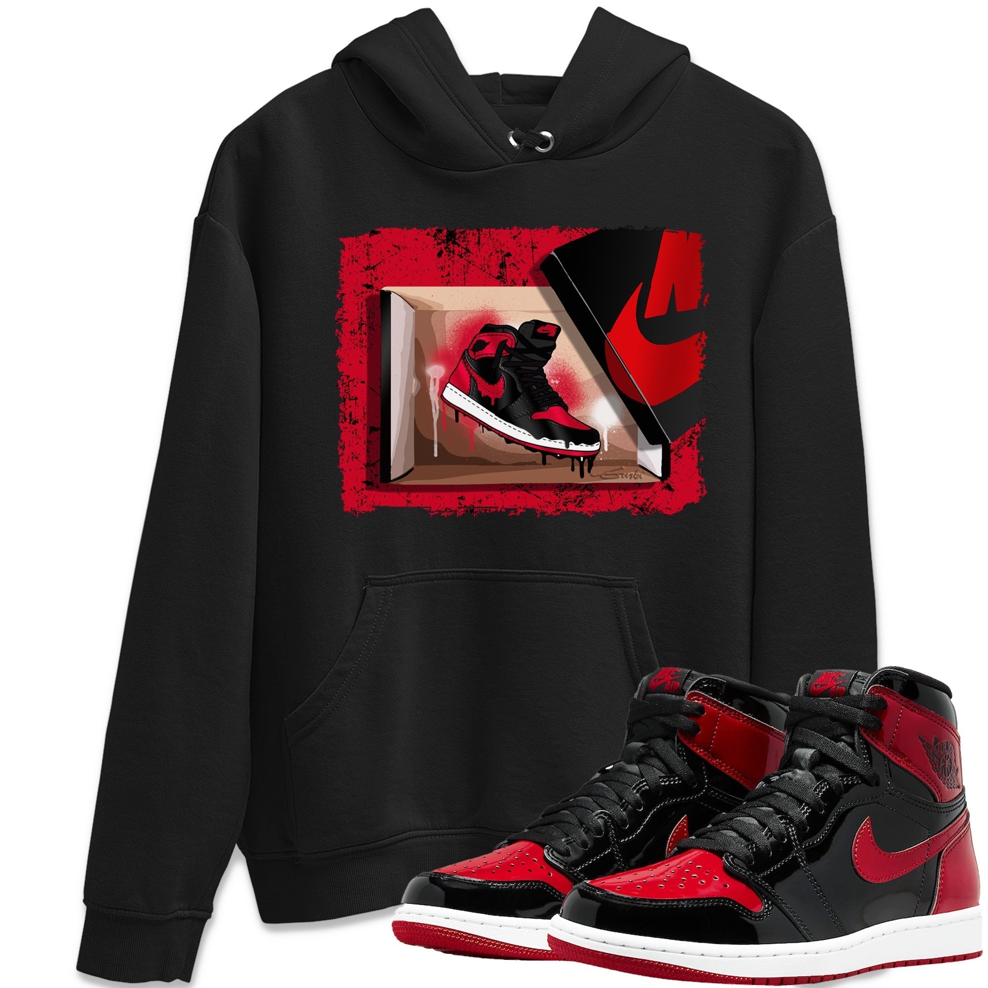 Jordan 1 Bred Patent Sneaker Matching T-Shirt New Kicks Sneaker Tees Jordan 1 Bred Patent Sneaker Release Tees Crew Neck Tees